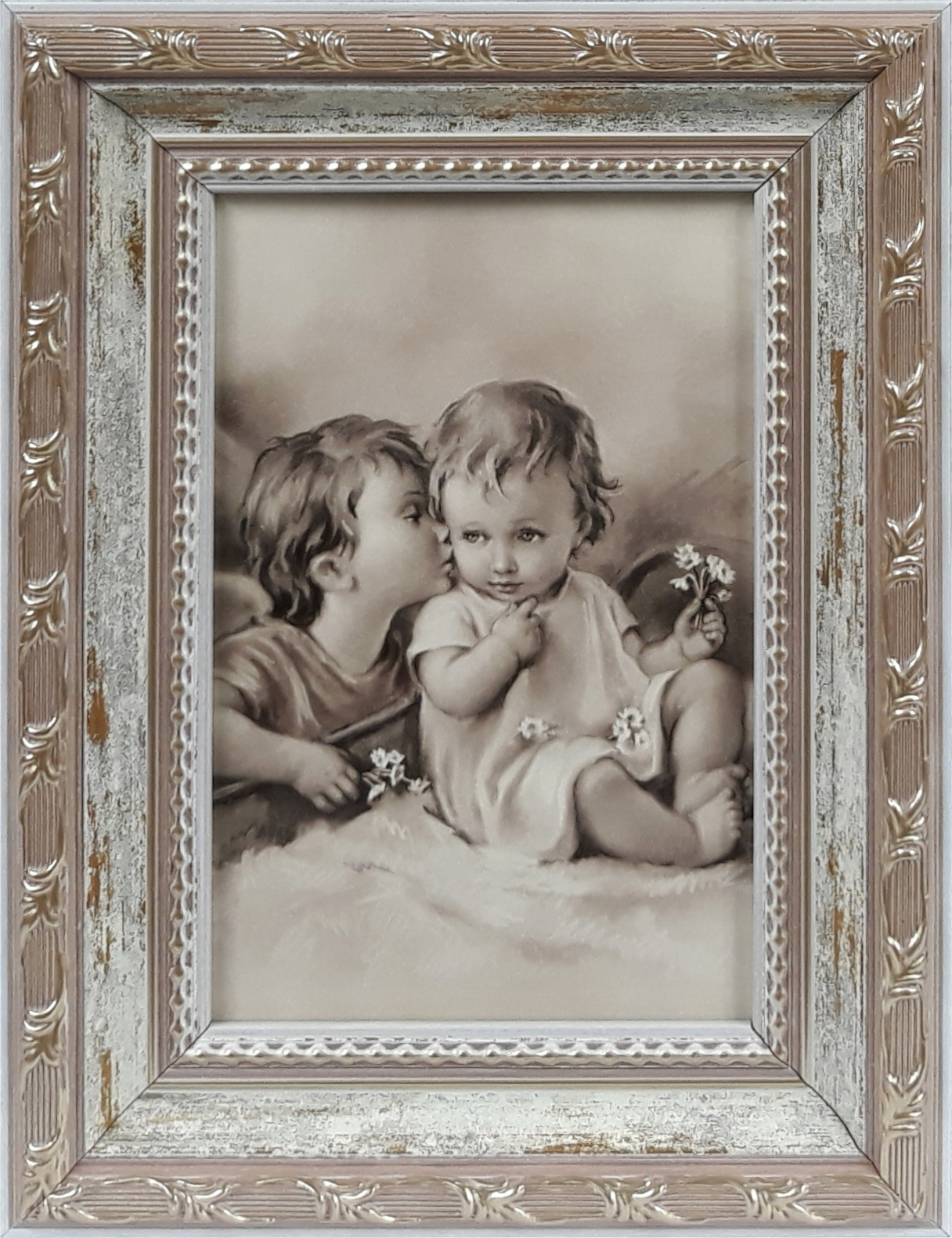 OBRAZ 20x15 ANIOŁ STRÓŻ ZDOBIONA RAMA CHRZEST