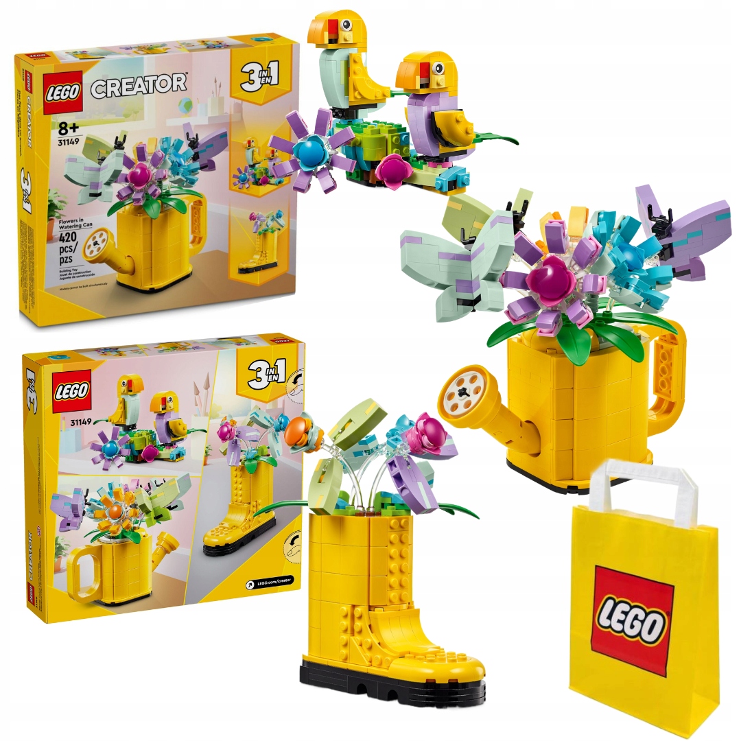 Lego Creator 3v1 31149 Květiny v konvi Žlutý kaloš Pohybliví ptáci 3v1