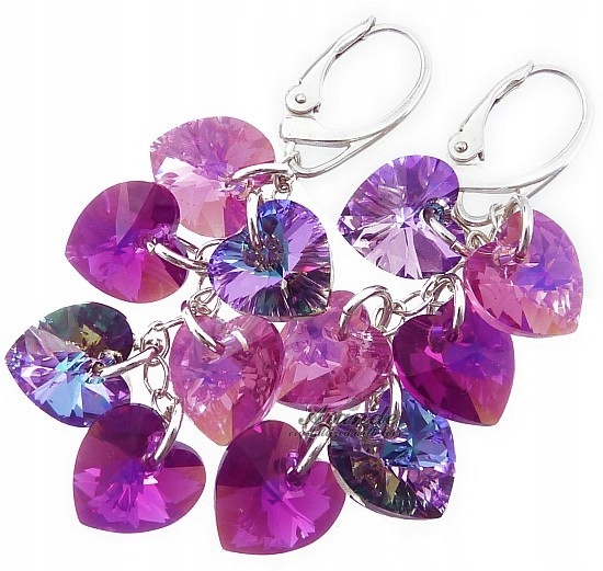 Krystaly dlouhé náušnice Stříbro Srdce Certifikát