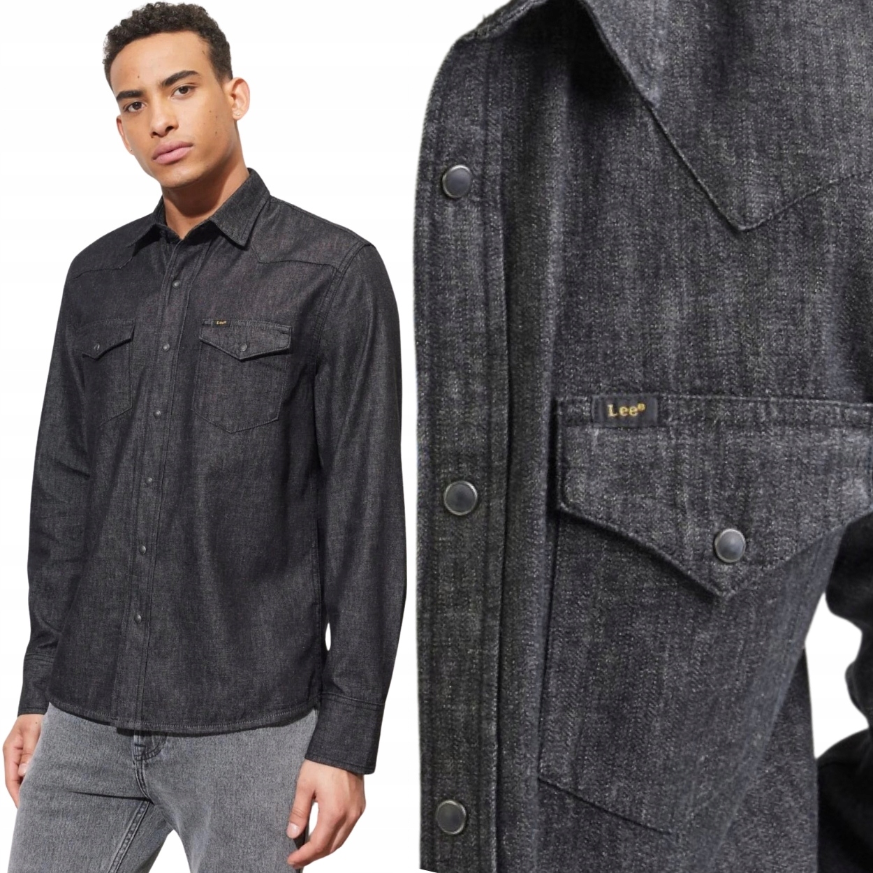 Lee Regular Western Shirt Washed Black Džíny černá džínová košile M