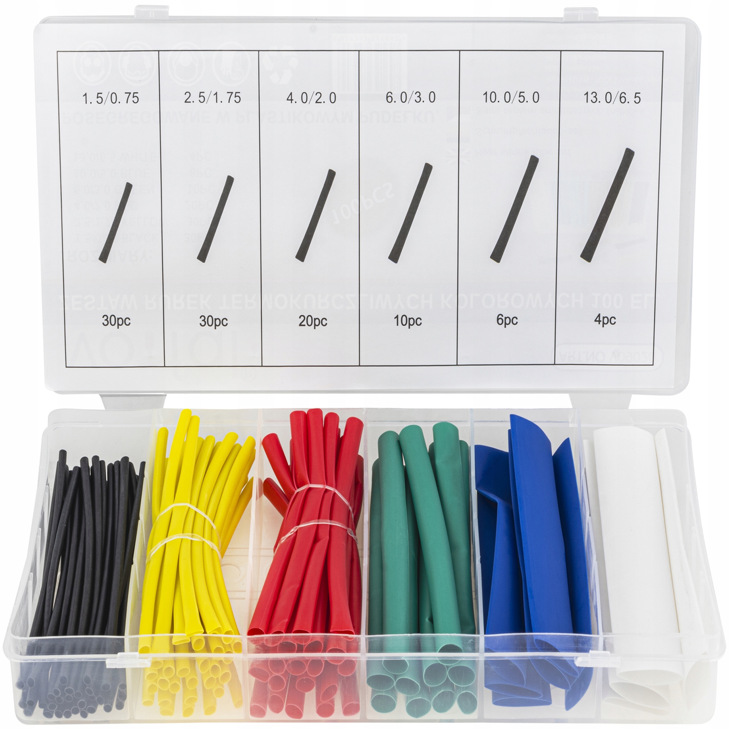 ZESTAW RUREK RURKI TERMOKURCZLIWE PRZEWODÓW OCHRONNE 100SZT KOLOROWE 1,5-13