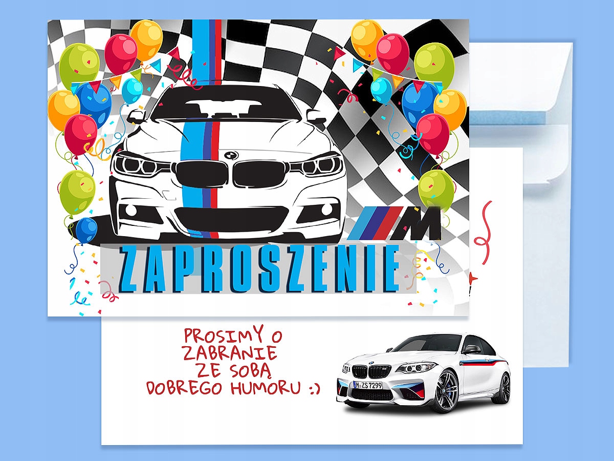 ZAPROSZENIE BMW M3 ALPINA NA URODZINY DZIECKA + KOPERTA GRATIS Typ znaczek