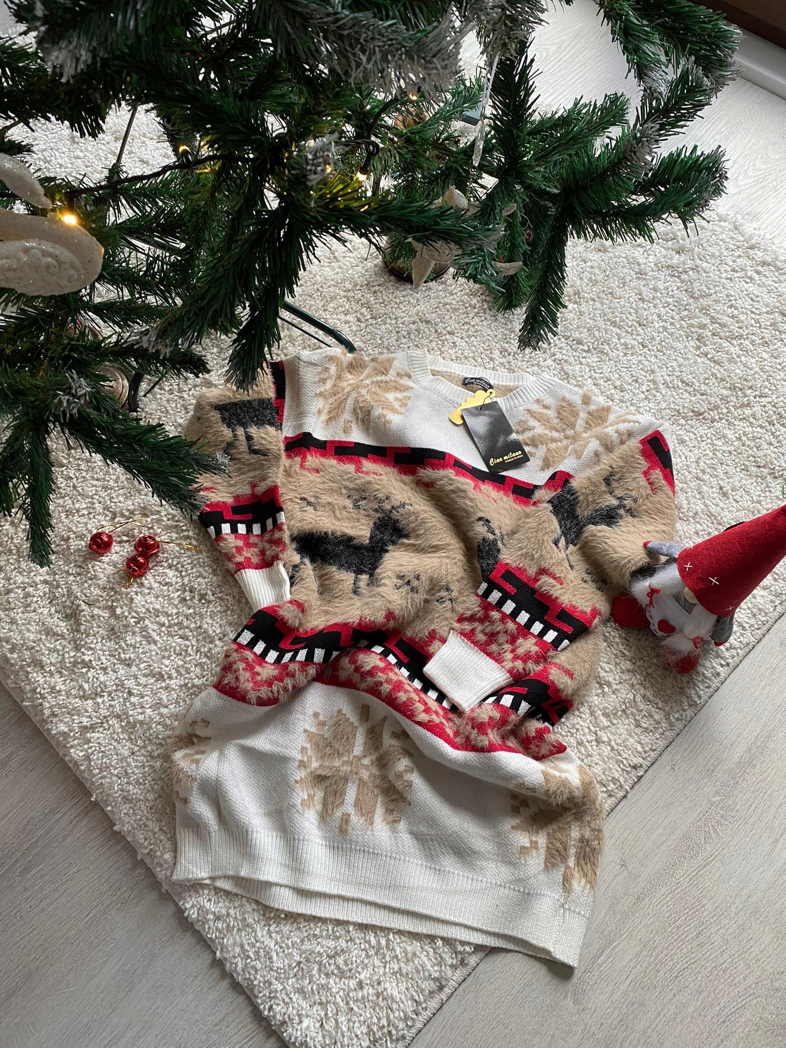 Dámský vánoční svetr z Alpaky, béžový, velikost Uni. Ciao Milano