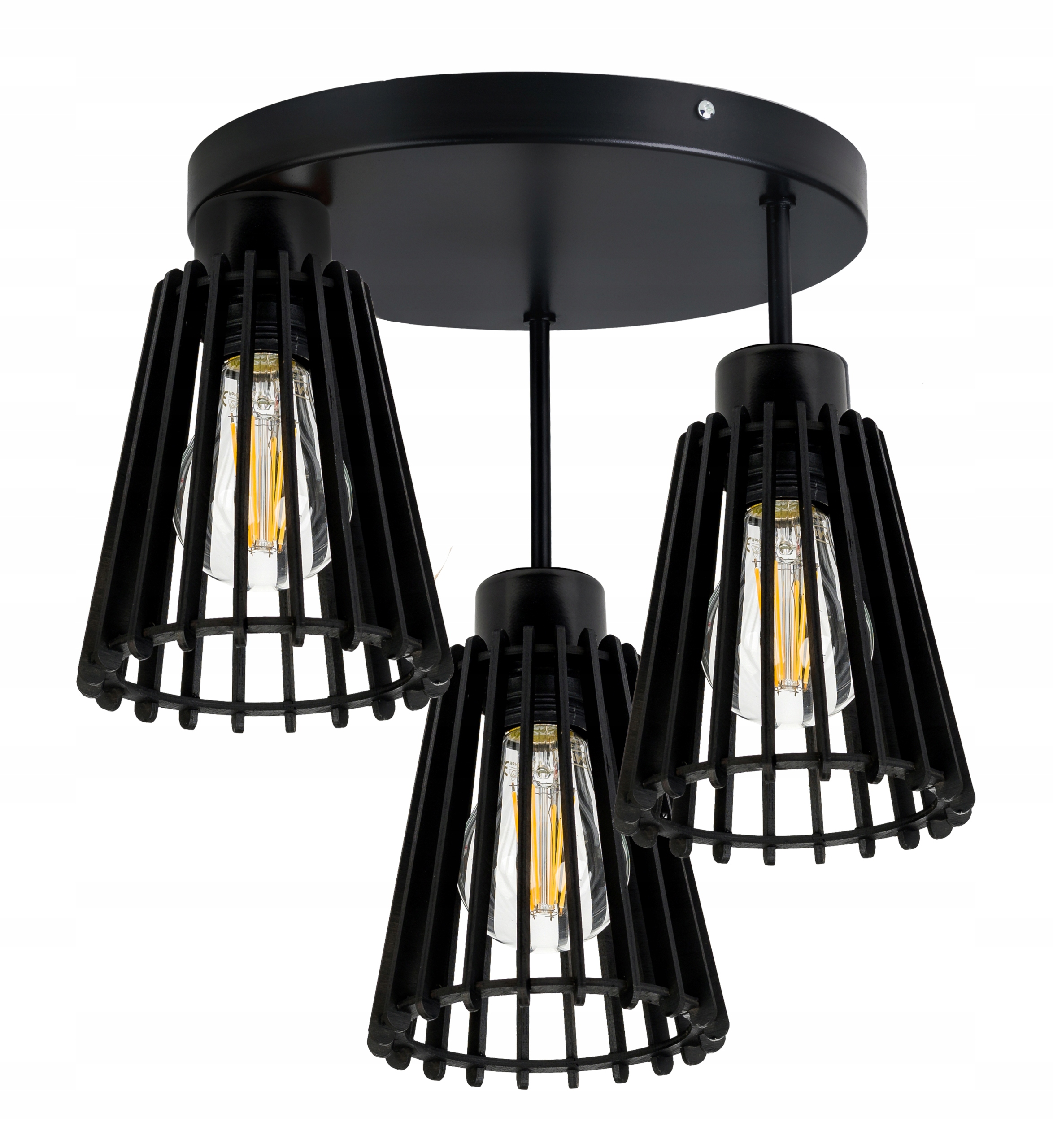 Černá lampa stropní svítidlo lustr vysoký pevný strop 3 Dřevo pyramida eko