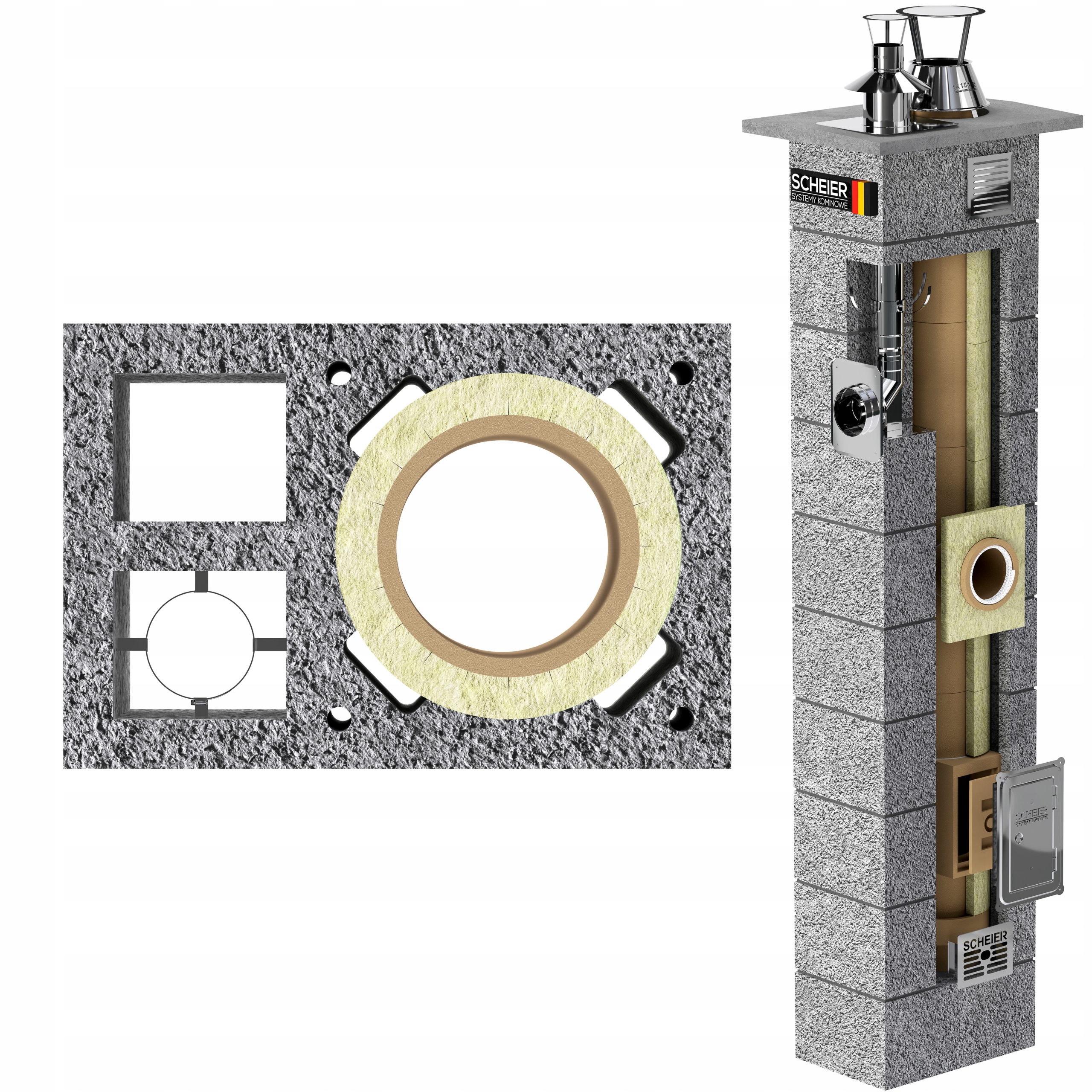 Systémový komín 12 m fi 180 80 plynový keramický systém 36x54 Scheier Duo Max