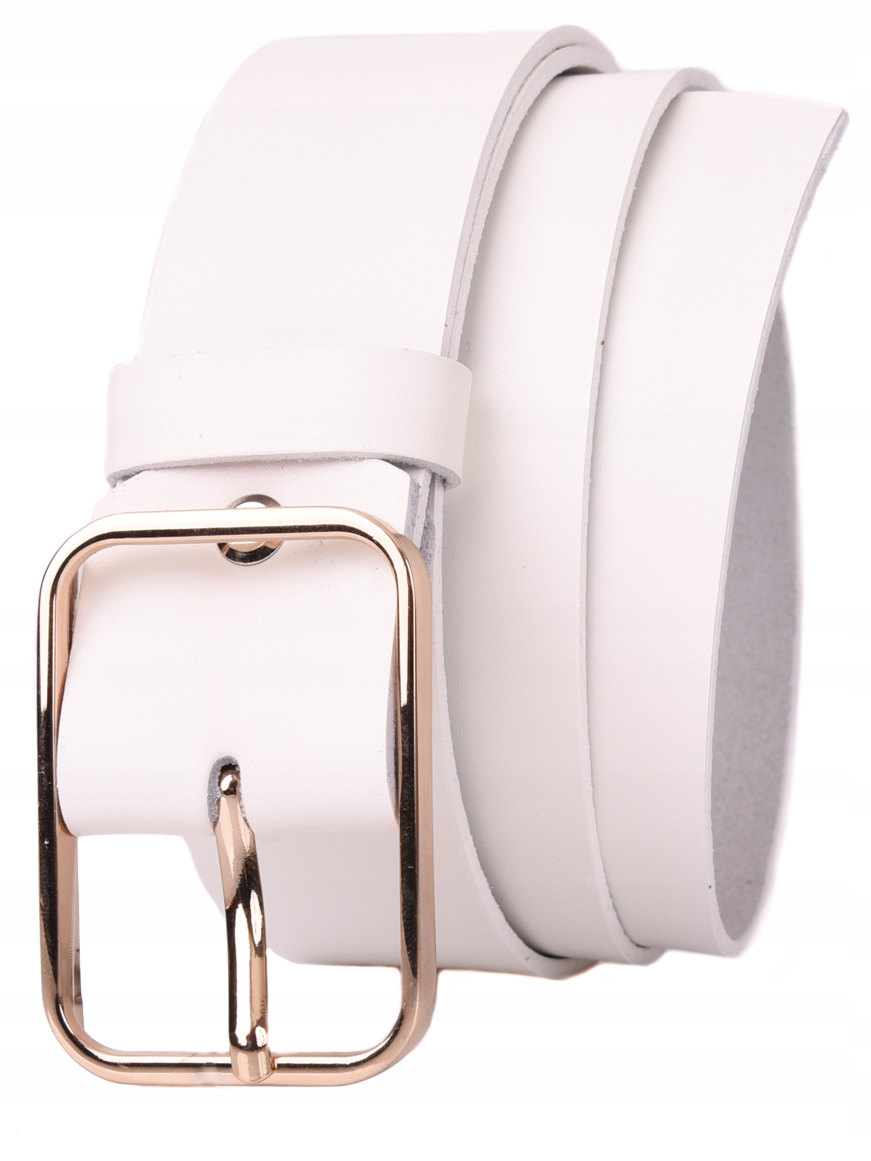 

Skórzany Pasek damski 4cm Biały złota klamra