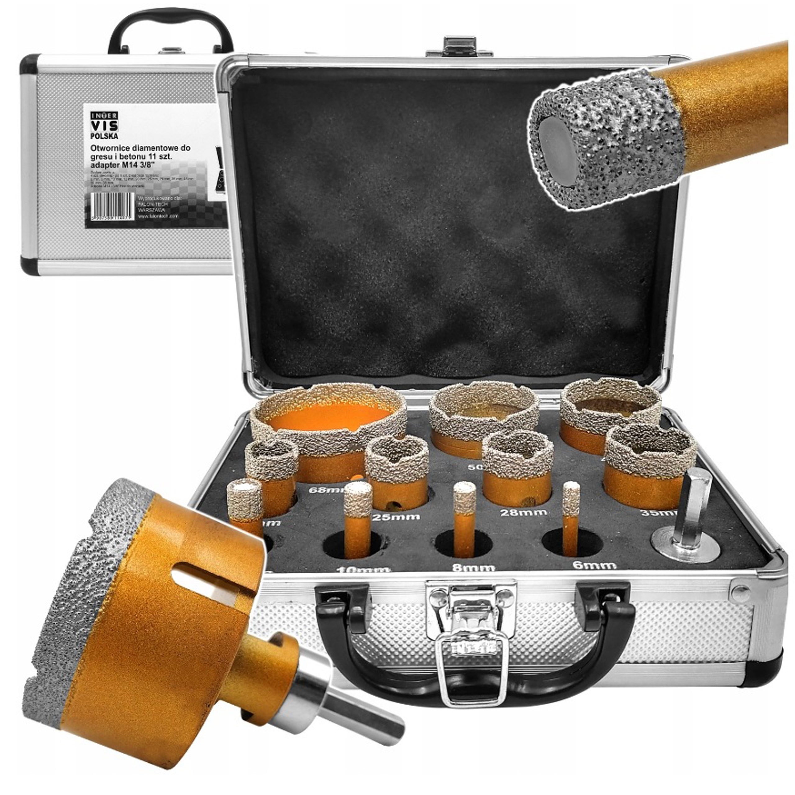 Wiertła Diamentowe Otwornice Do Gresu 6-68MM Zestaw Otwornic W Walizce 12EL