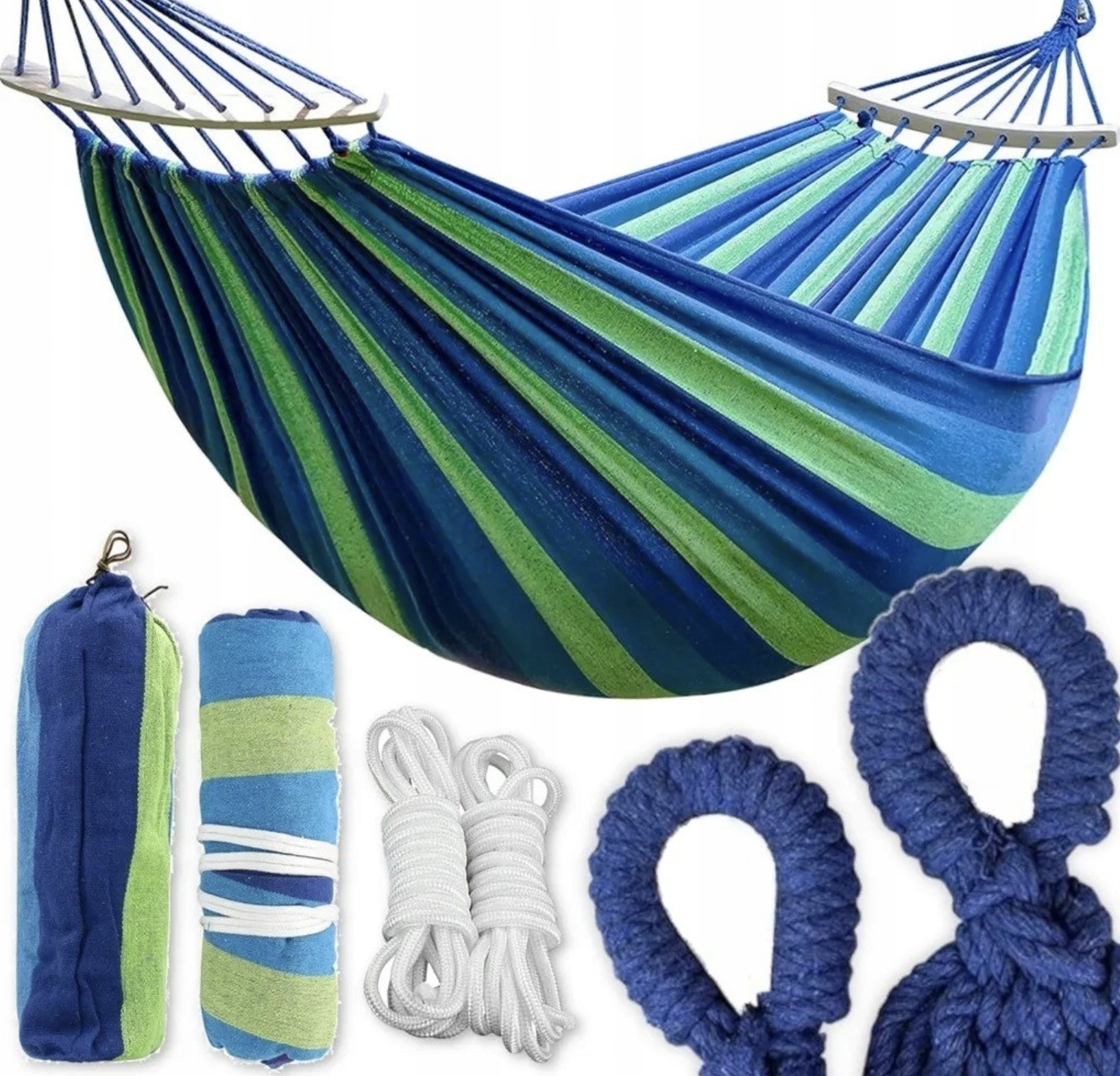 Hamak Ogrodowy Dwuosobowy na Drążkach Huśtawka Duży Mocny 150kg Pokrowiec