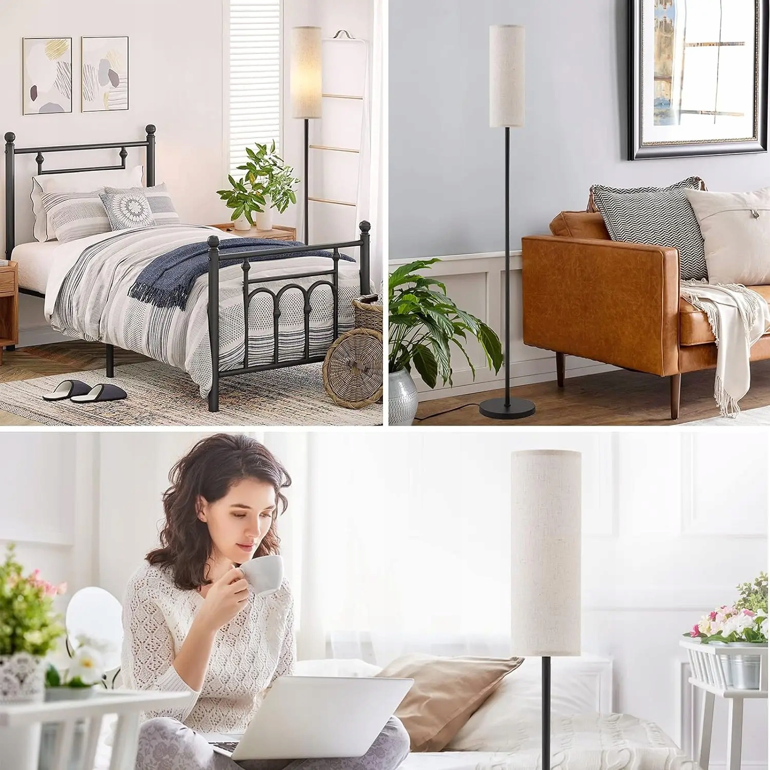 NOWOCZESNA LAMPA STOJĄCA PODŁOGOWA LNIANY ABAŻUR Z ŻARÓWKĘ E27 164CM Kod producenta 11E11000032