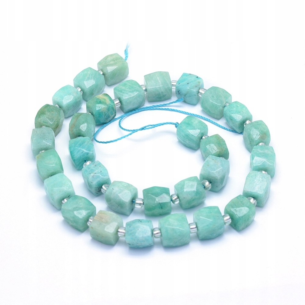 Korálky Přírodní Amazonit, Třída Ab, Kostka, 9~10.5mm, 30ks/37cm/nit