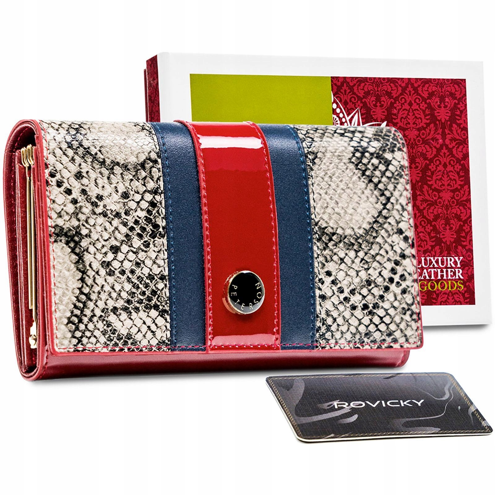 Peterson Portfel skórzany damski wzór węża pojemny czerwony