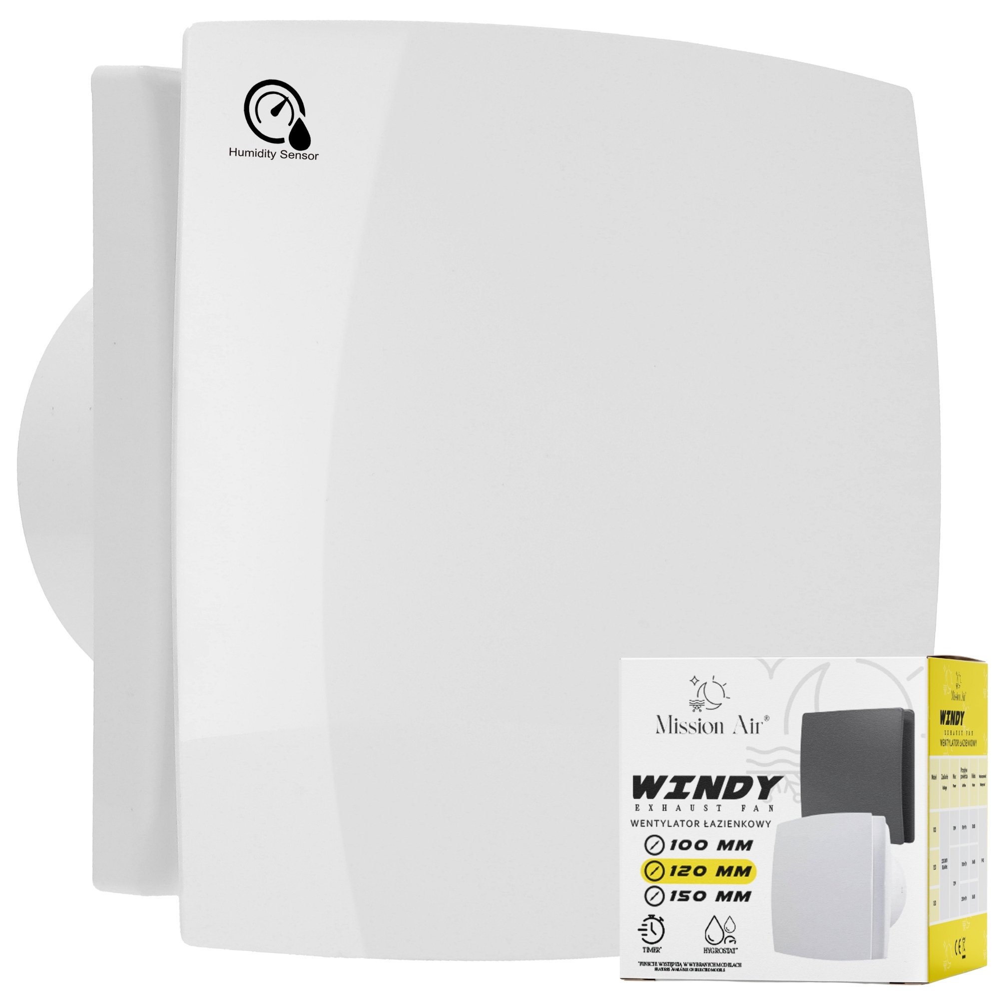 Koupelnový Ventilátor Windy 120 H+t Bílý tichý Časovač Senzor Vlhkosti