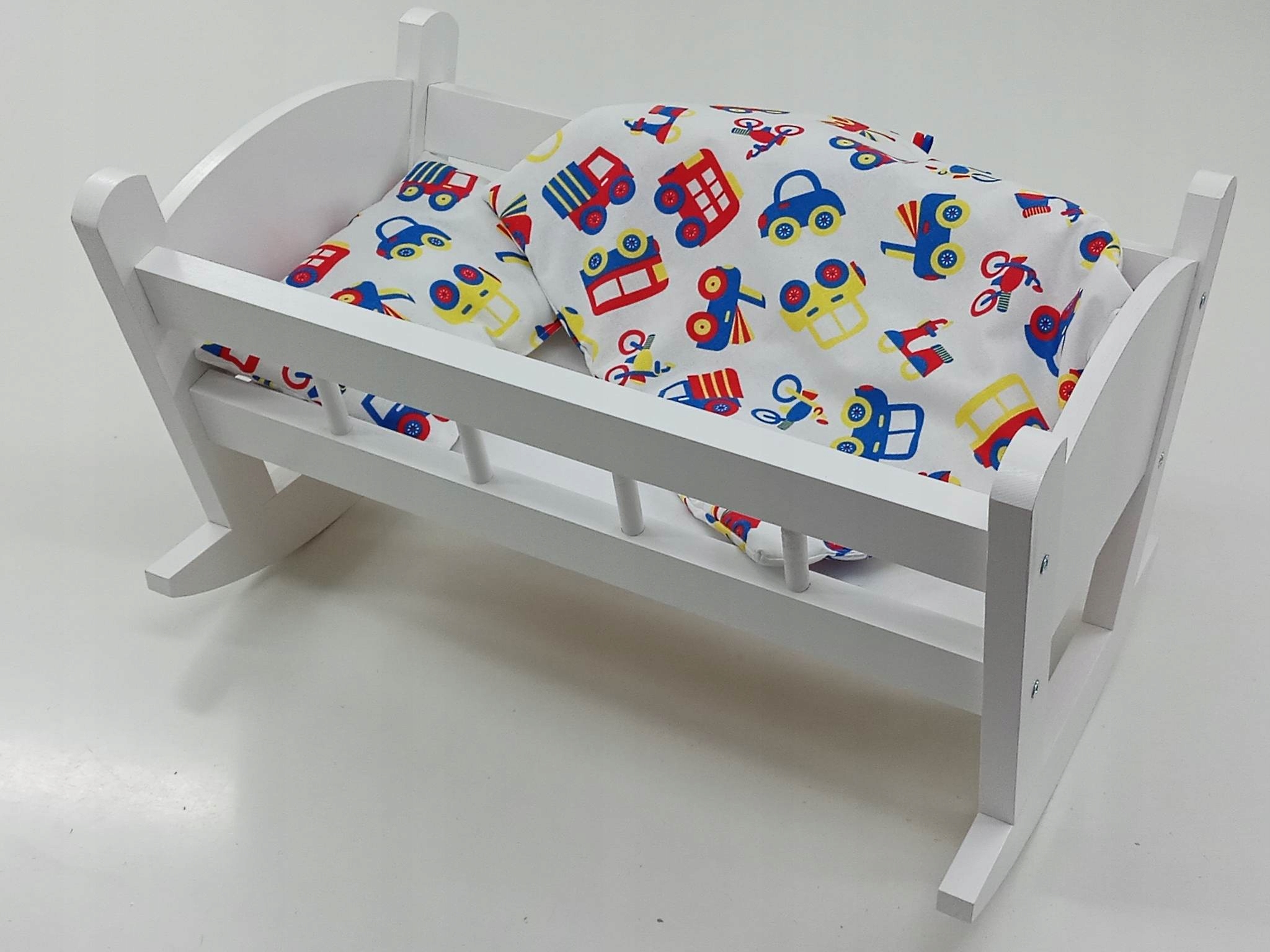 KOŁYSKA DLA LALEK BIAŁA + POŚCIEL Z MATERACEM