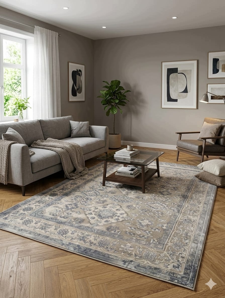 Klasický béžovo-šedý koberec 160 x 220 cm, elegantný do obývačky a spálne