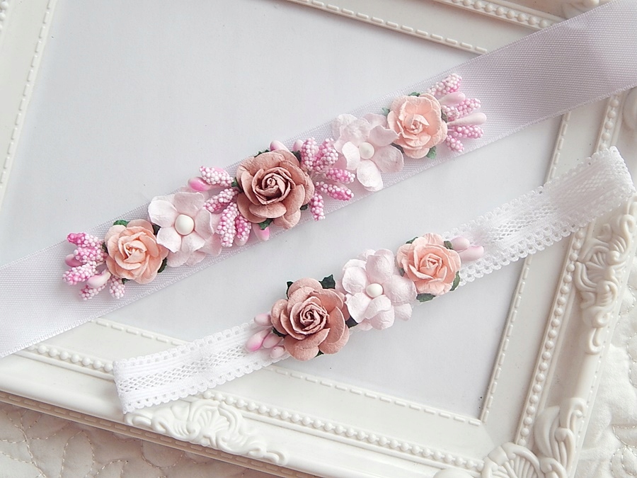 RÓŻANY Zestaw do chrztu OPASKA i PASEK do sukienki