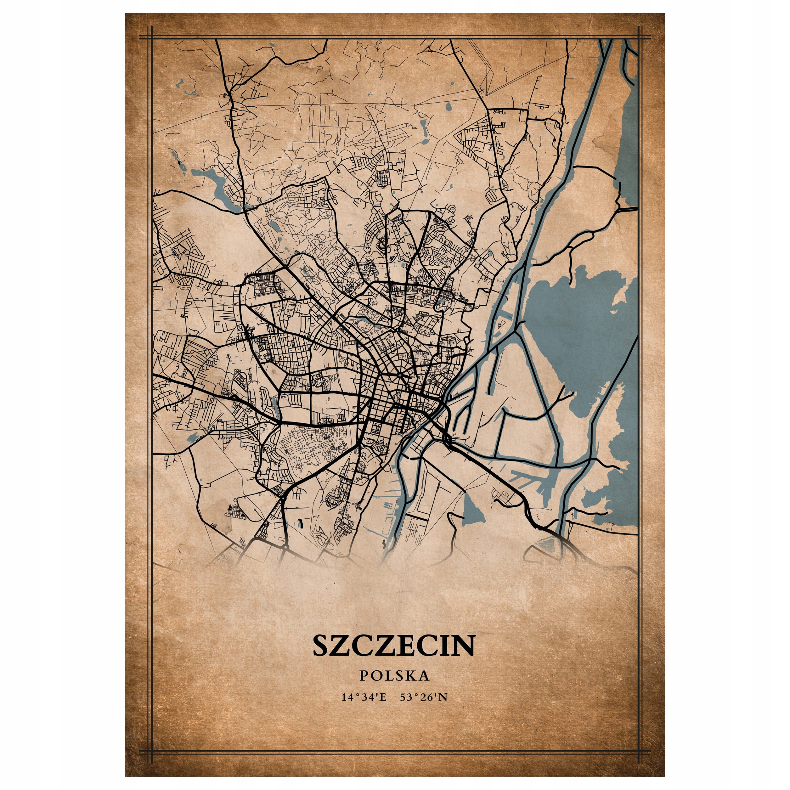 

Plakat Mapa miasta vintage Szczecin 60x40cm