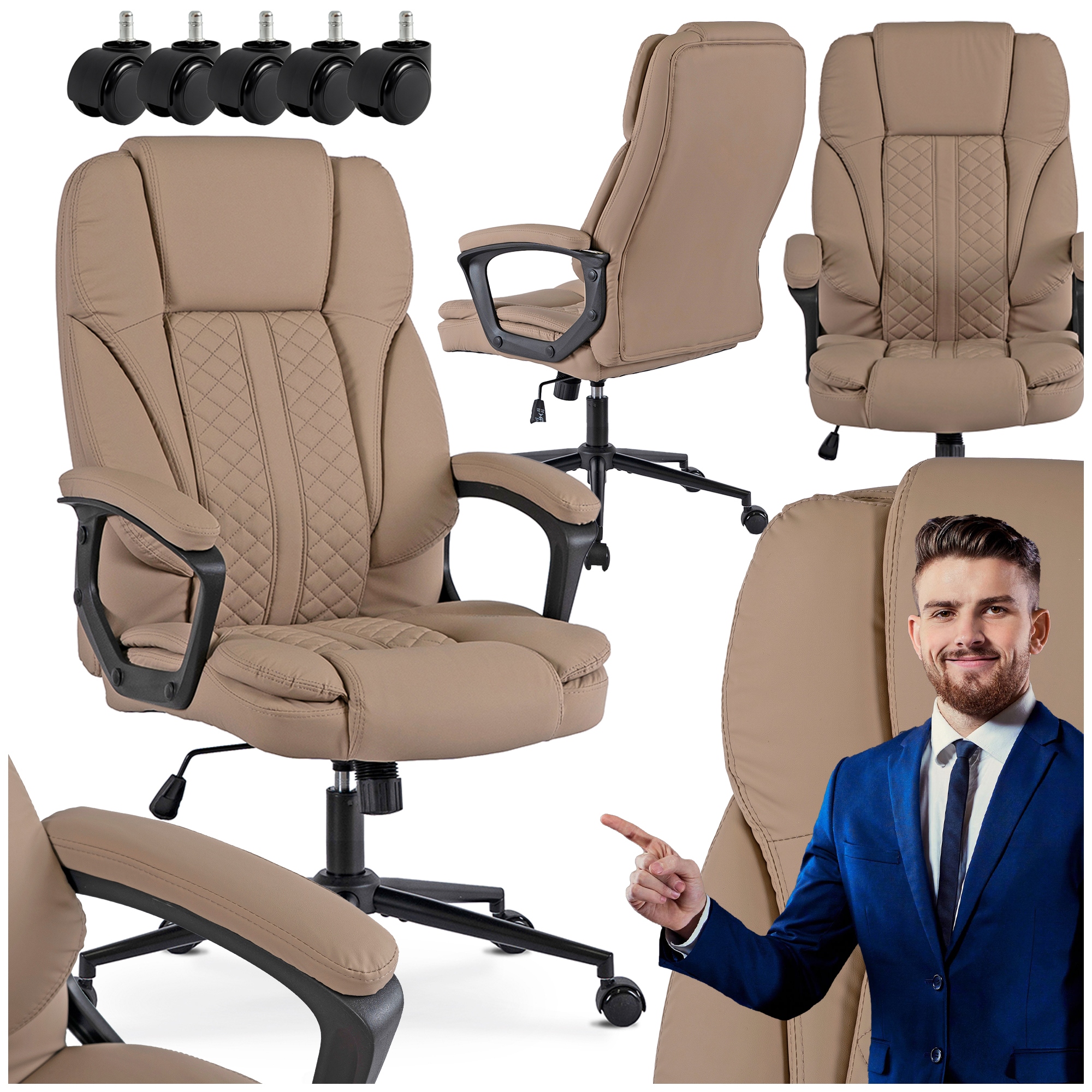 Kancelářská otočná židle Ergonomická židle K Psacímu Stolu Počítač Béžová Phonix