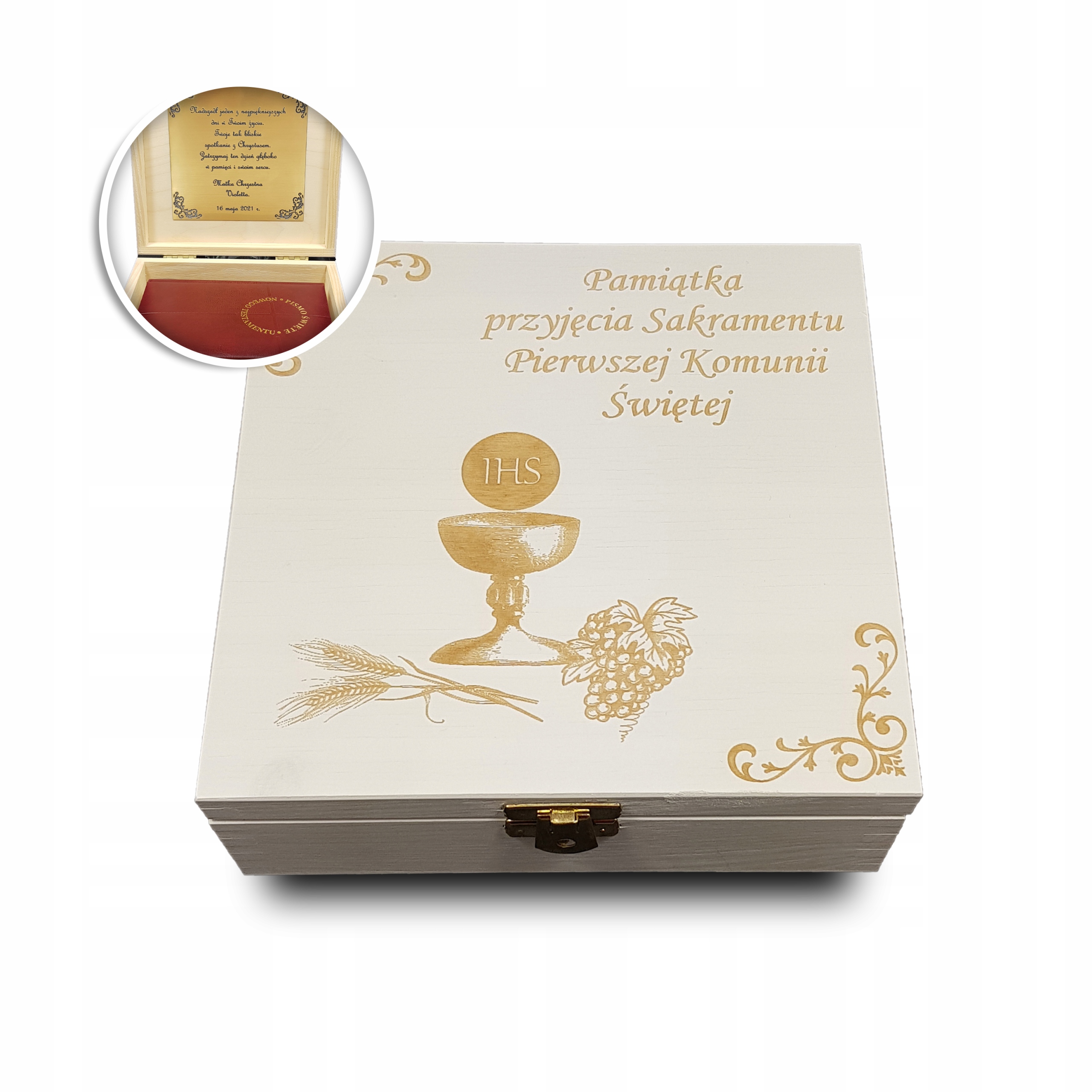 

Pamiątka Komunii Pismo Święte Biblia Grawer Biała