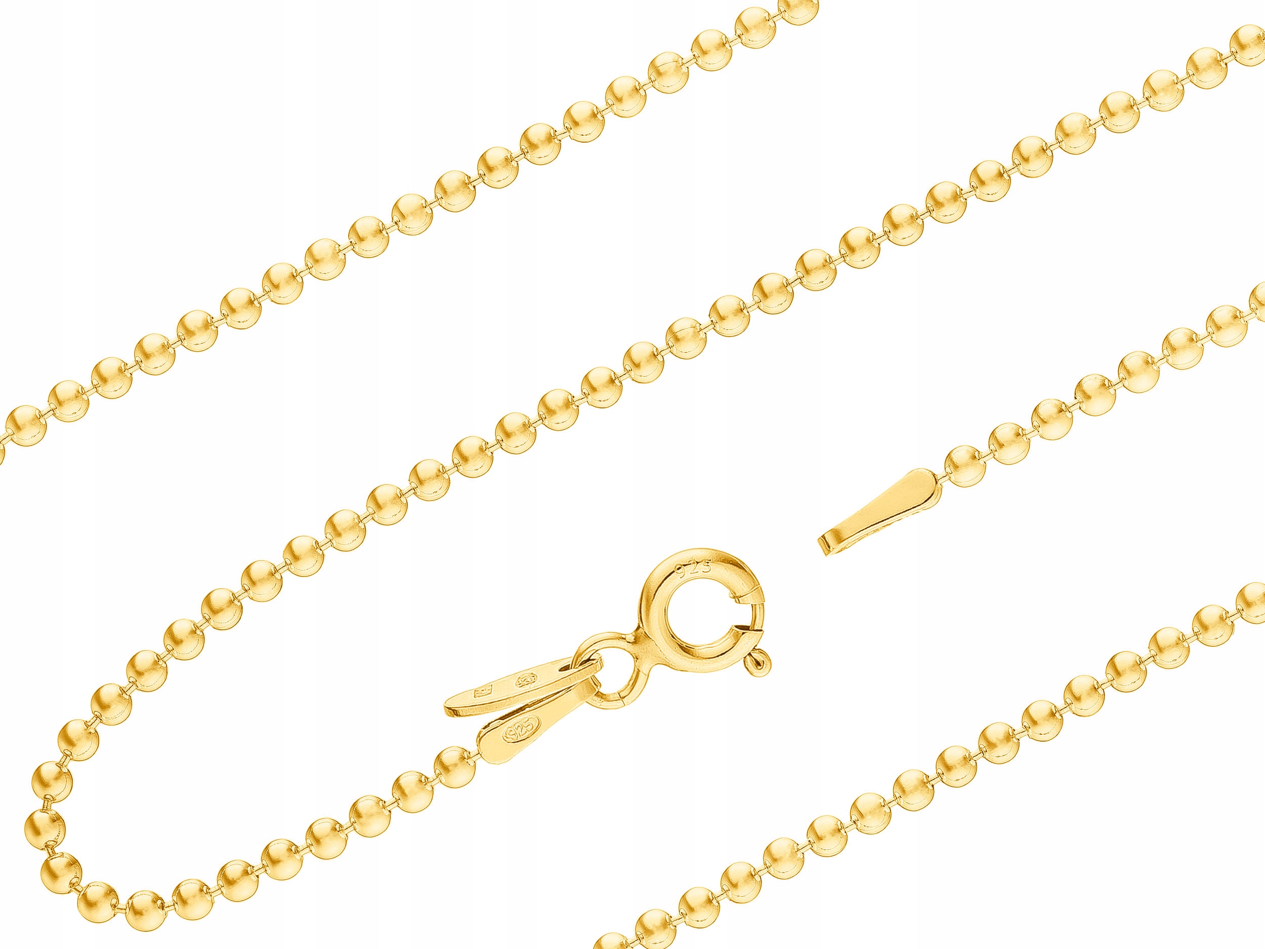 Krátký Stříbrný Pozlacený Dámský Řetízek Kuličkový Kuličky 1,6mm Choker 40 cm