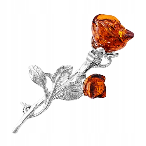 

Róża duża Broszka srebro z Bursztynem Dzień Matki