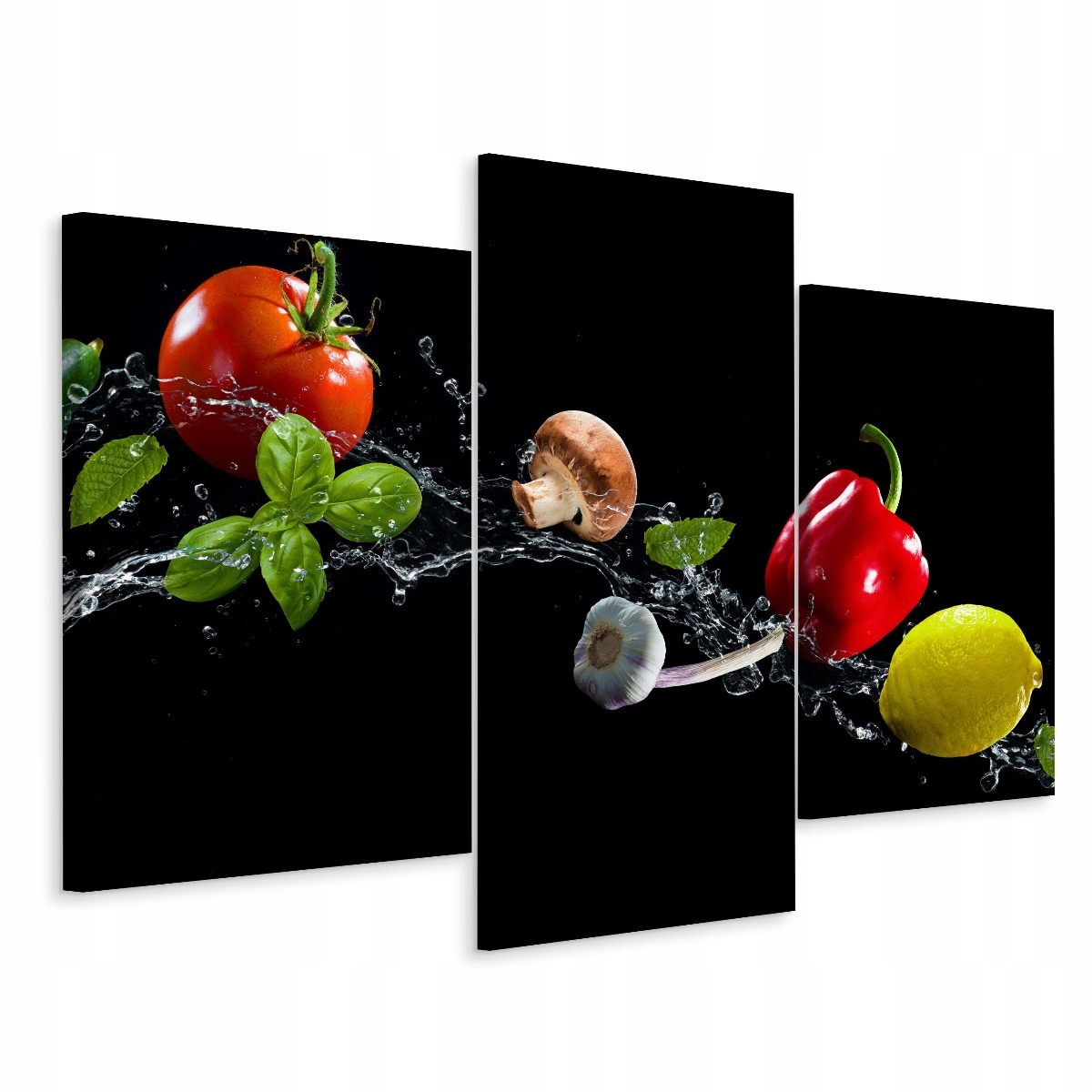 Obraz Triptych Česnek Paprika Rajče Voda 120x80