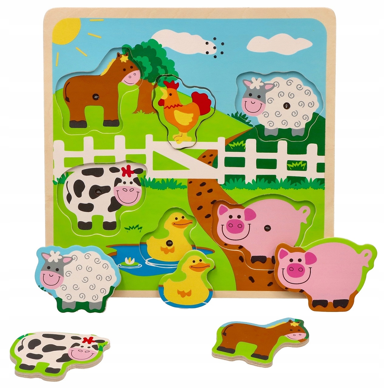 UKŁADANKA DŹWIĘKOWA DREWNIANA FARMA MUZYCZNA DLA ROCZNEGO DZIECKA