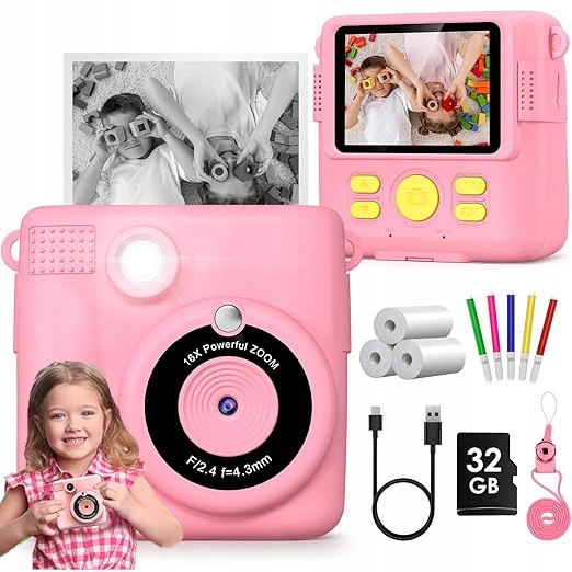 Termotiskárna Fotoaparát Kamera S Okamžitým Tiskem Pro Děti 3-12 Let, Růžová