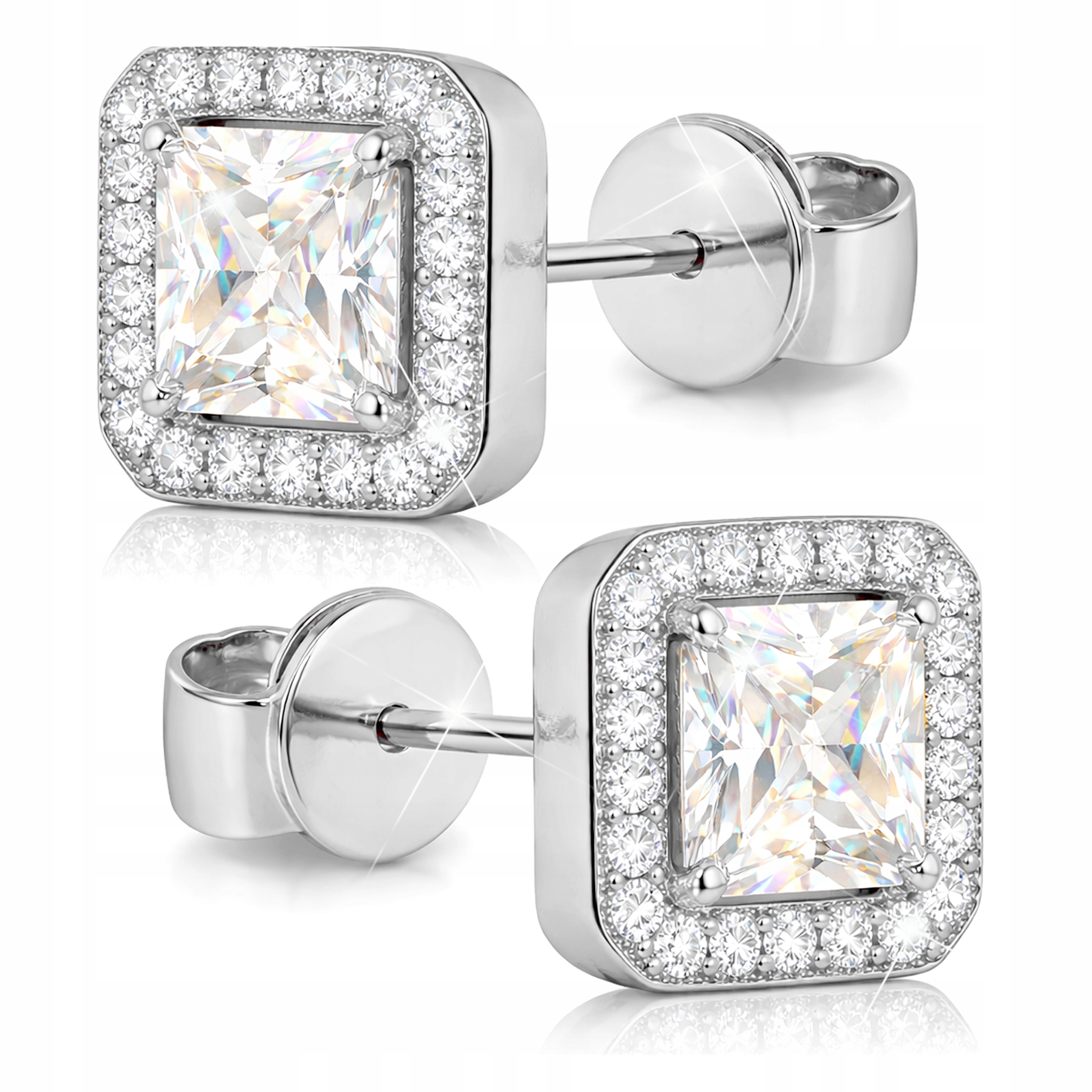 Stříbrné Náušnice Čtvercové zirkony s výbrusem princess square Stříbro 925