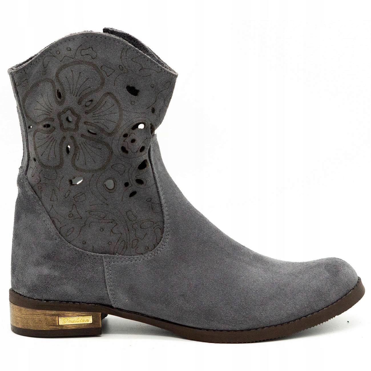 Dámské kotníkové boty Jess tmavě šedé, prolamované výřezy, styl boho 42