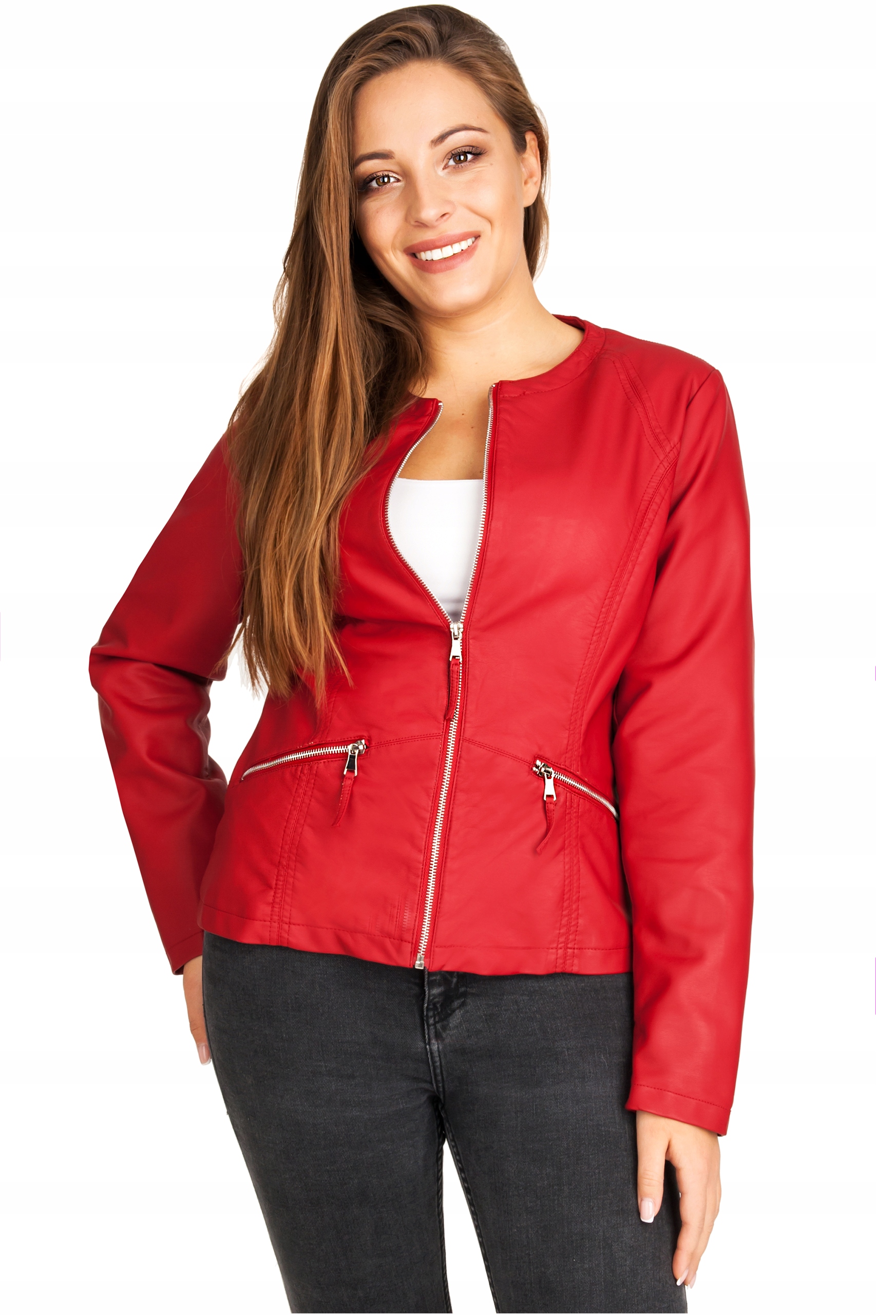 KURTKA DAMSKA SKÓRZANA RAMONESKA PRZEJŚCIOWA SKÓRA Szerokość pod pachami 52 cm