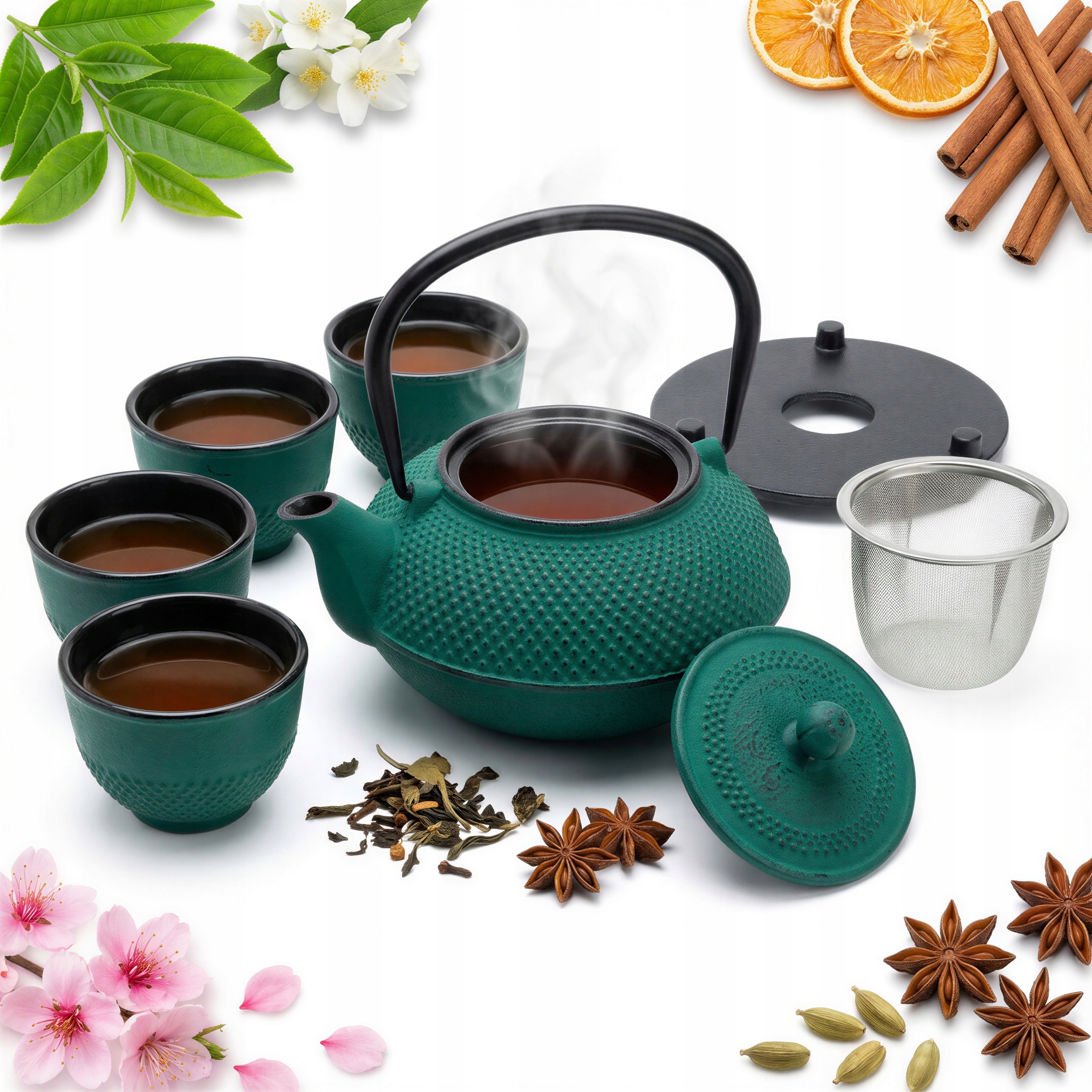 Liatinová Kanvica 1,5L Lúhovač 5 ks Na Čaj 4 Šálky Darčeková Sada