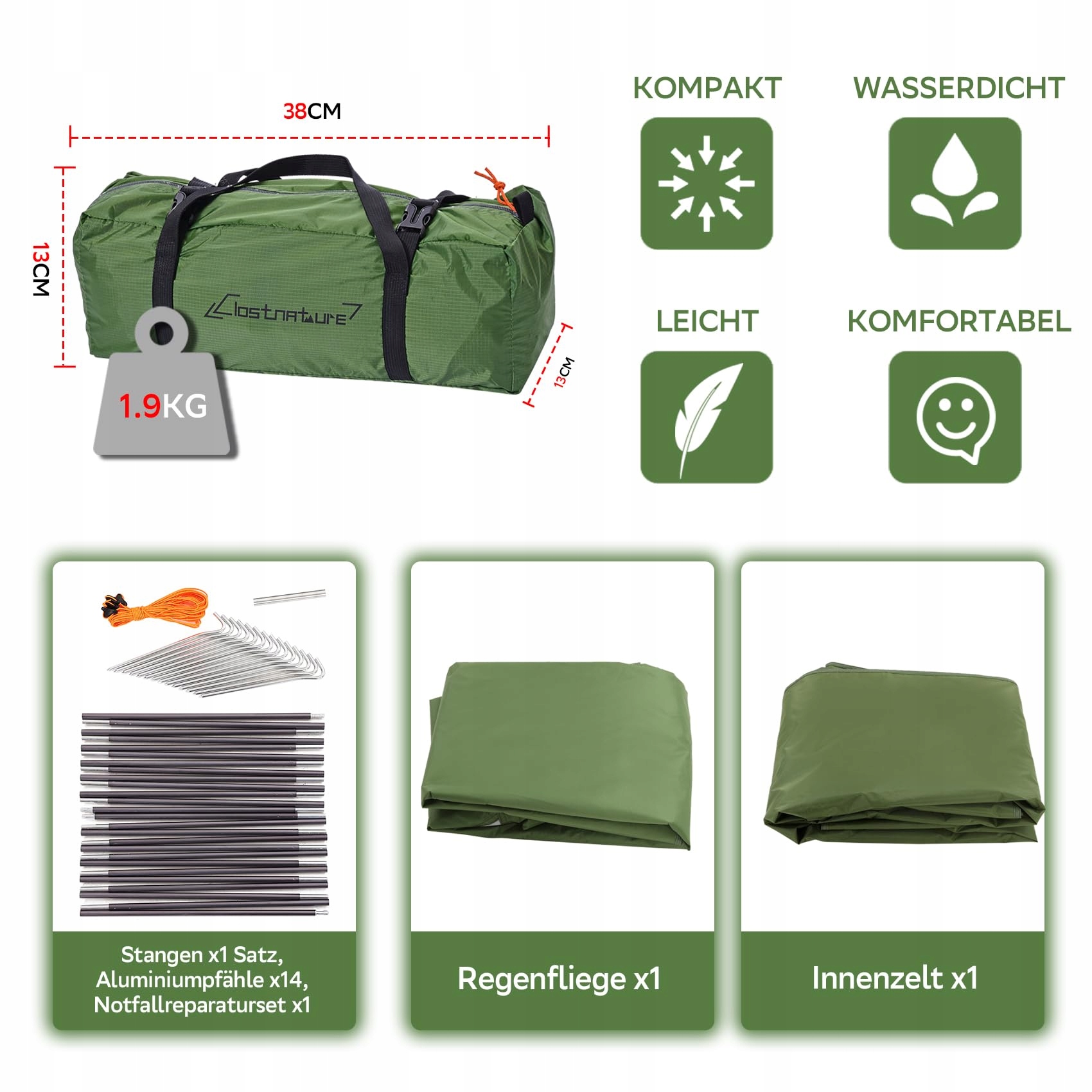 CLOSTNATURE Namiot Jednoosobowy Wodoodporny Lekki Na Trekking i Bikepacking — miniatura 8