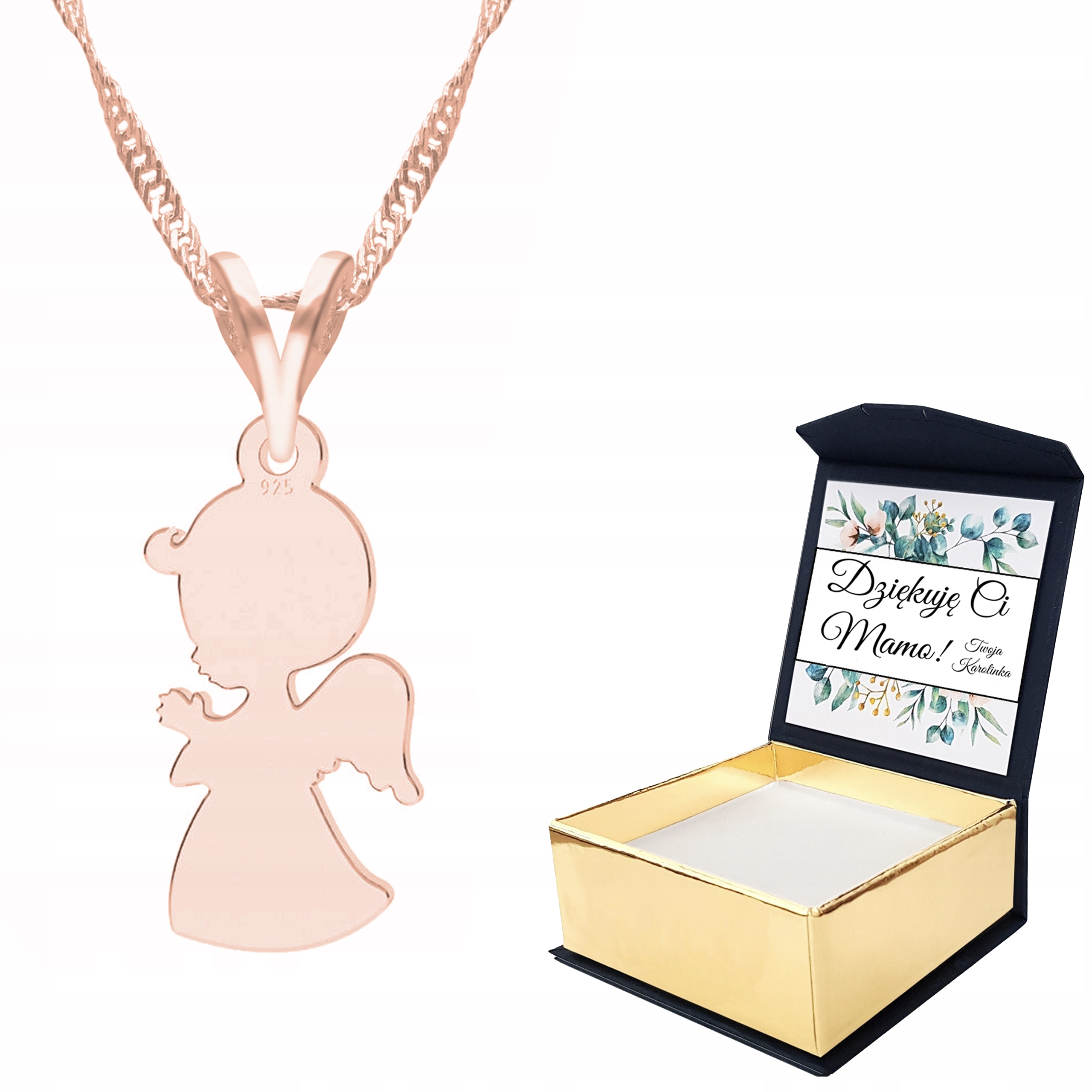 Náhrdelník růžové zlato anděl 925 Vlastní Potisk