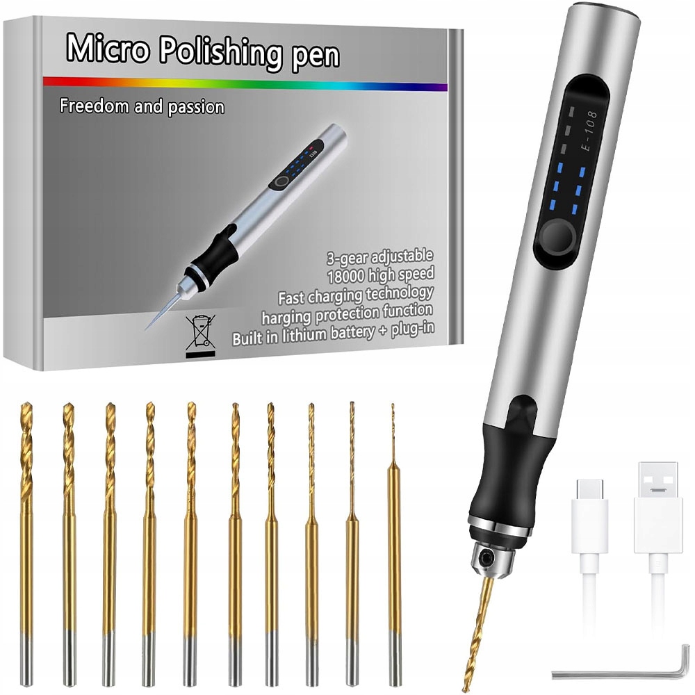 Mini Elektrická Bruska Multifunkční Vrtačka 3.7V 3mm 10 Vrtáků