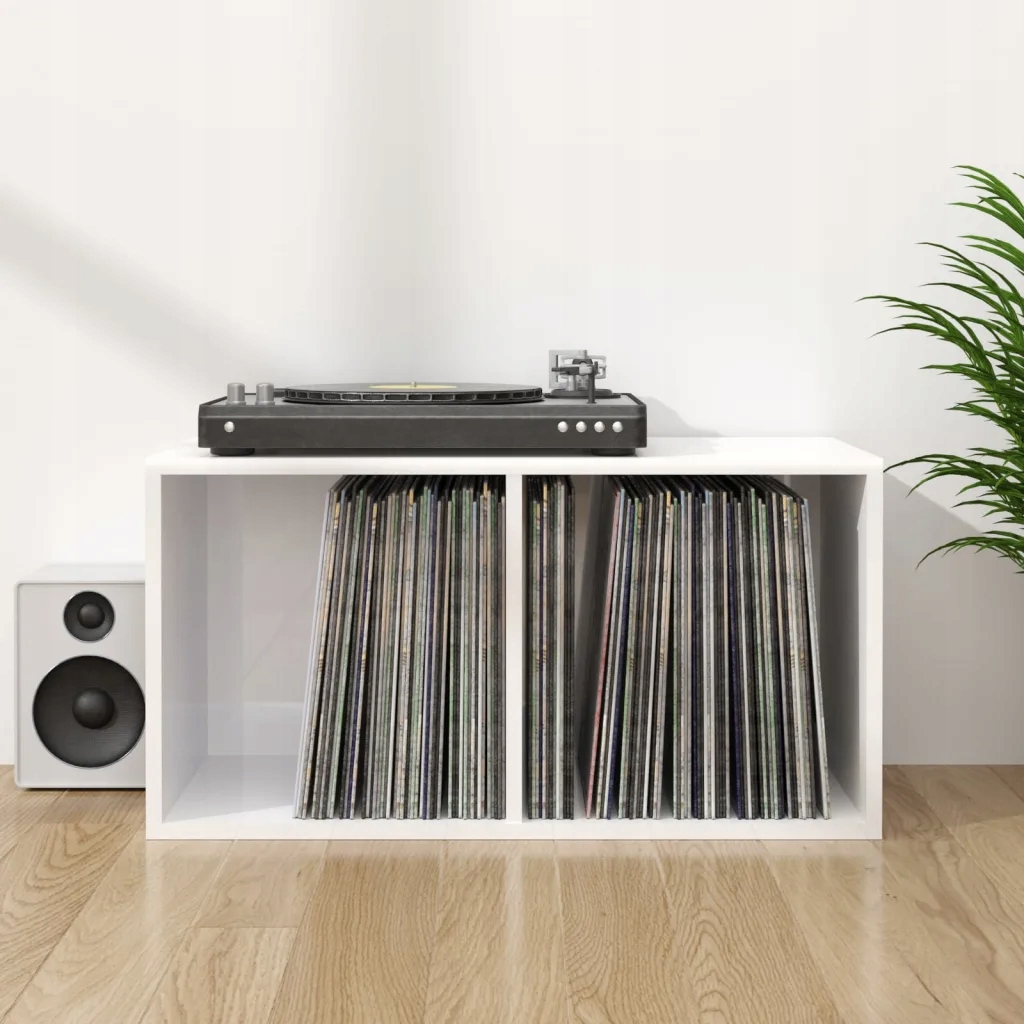 Úložný box na Lp desky lesklý bílý 71x34x36 cm kompozitní dřevo Bílá 800123