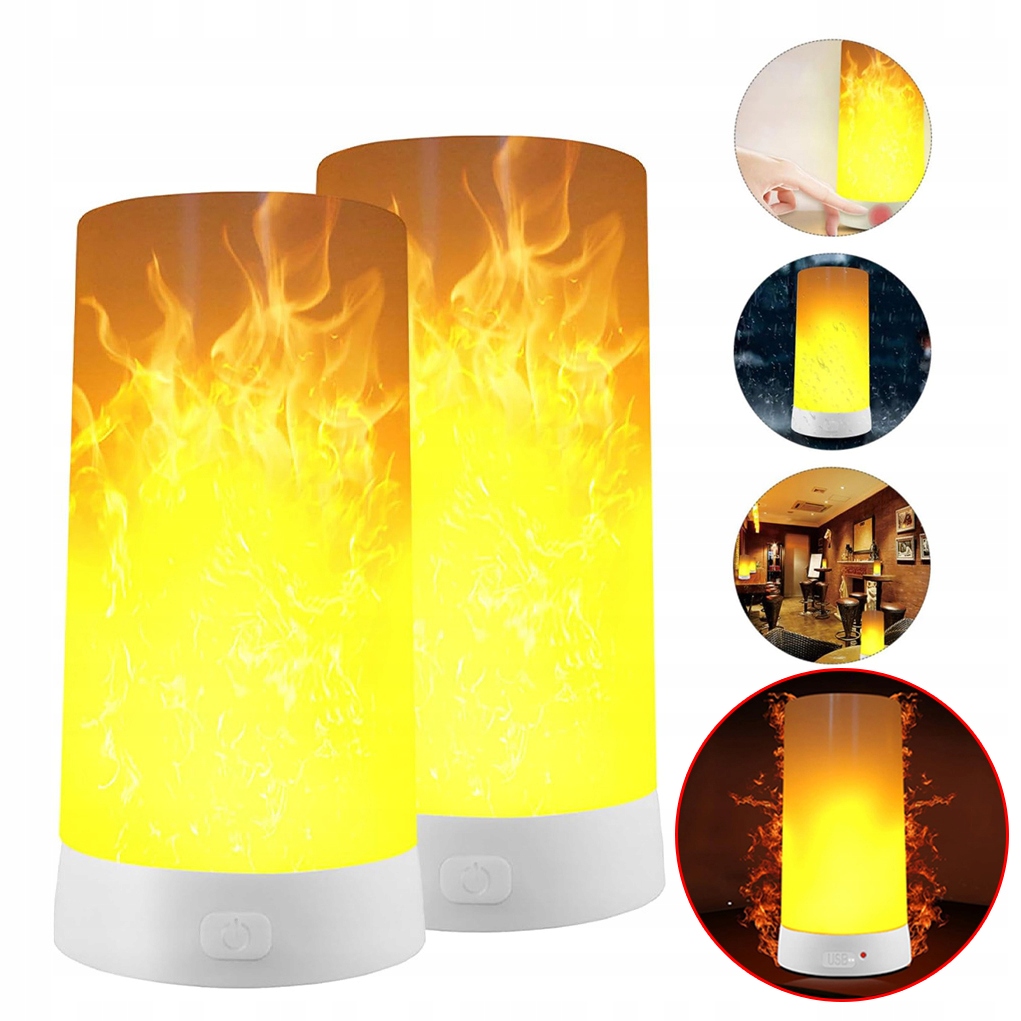 Led Usb Noční Stolní Lampa S Efektem Plamene, Voděodolná, 2KS