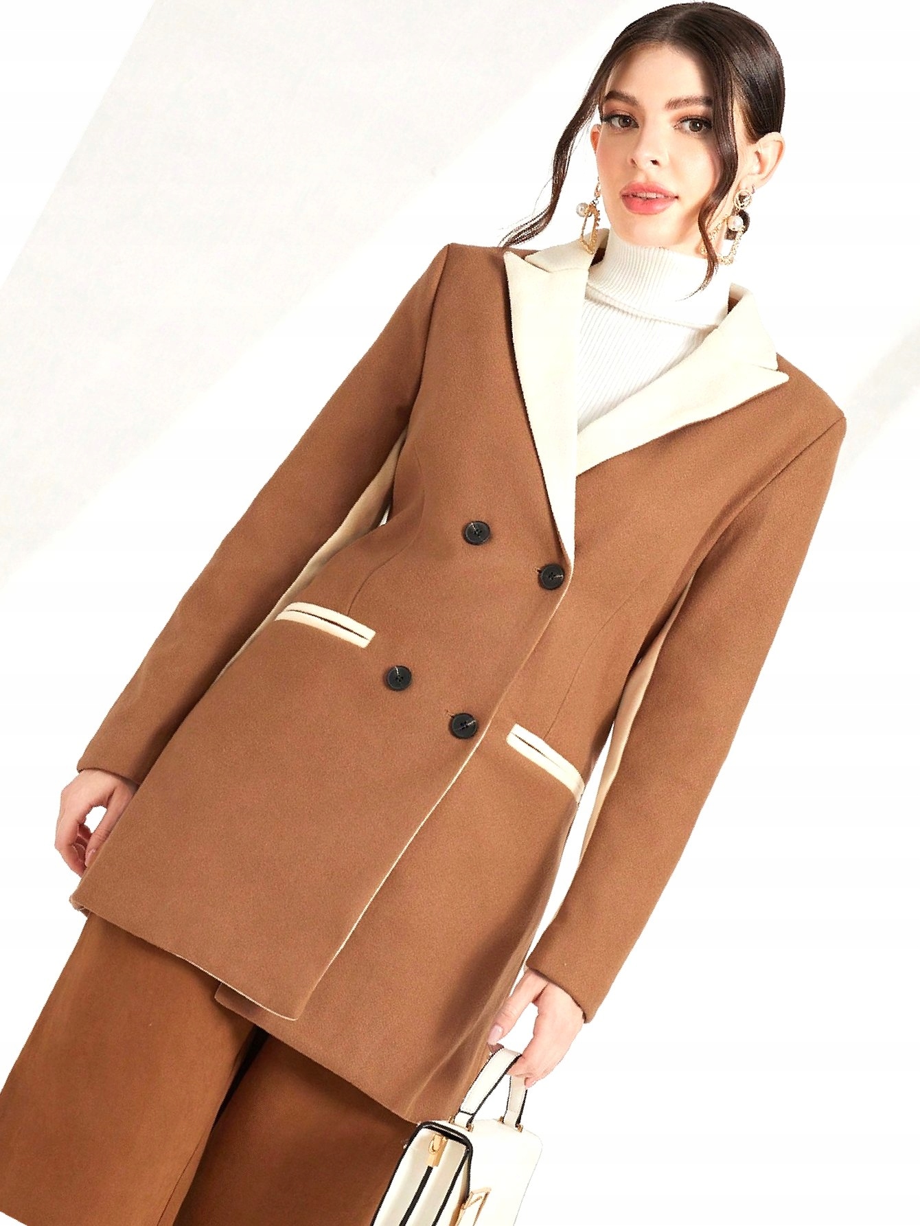 Stylový kabát Hnědý Dvouřadý Módní Klasický Výstupní M 38