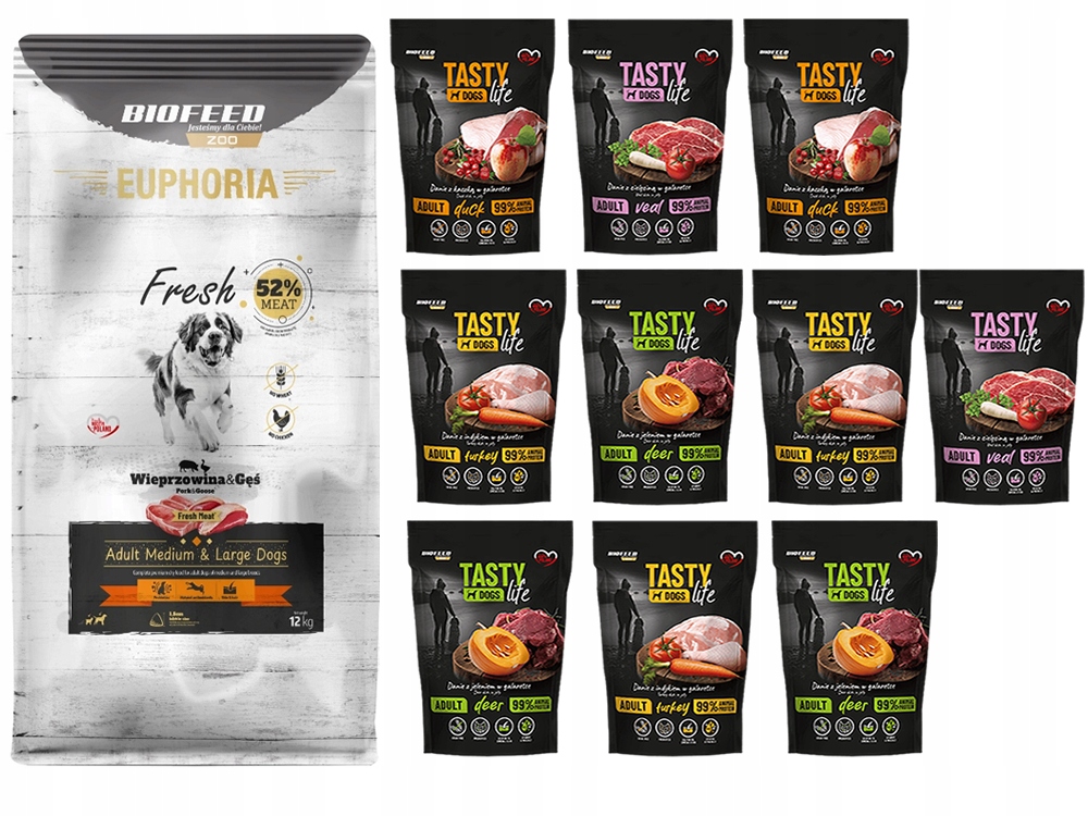 Biofeed Euphoria Fresh Adult vepřové maso husa 12 kg 10 x 150 g sáčky