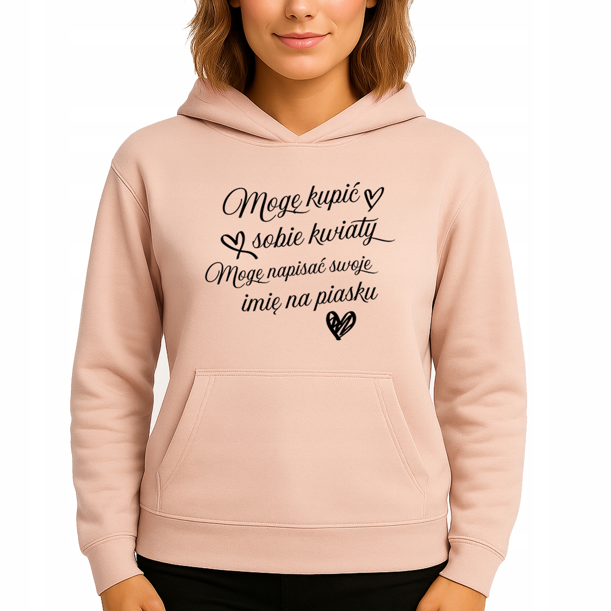 Mikina S Kapucí Broskvová Bavlněná Mohu si koupit Květiny Vel S