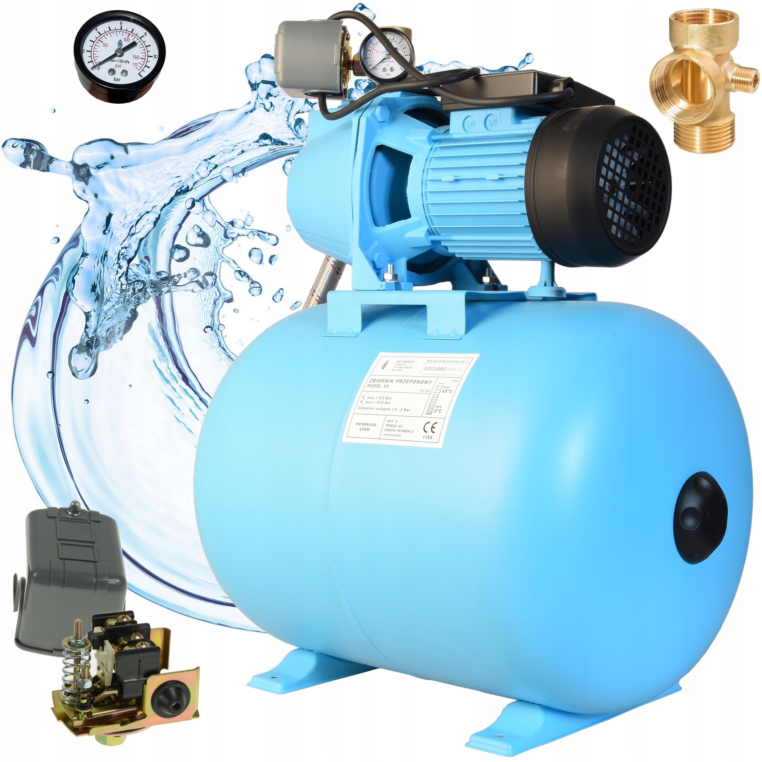 Pumpa SET60S Na Vodu Zahradní +hydrofor 50L Hydroforová sada 370W Výkonná