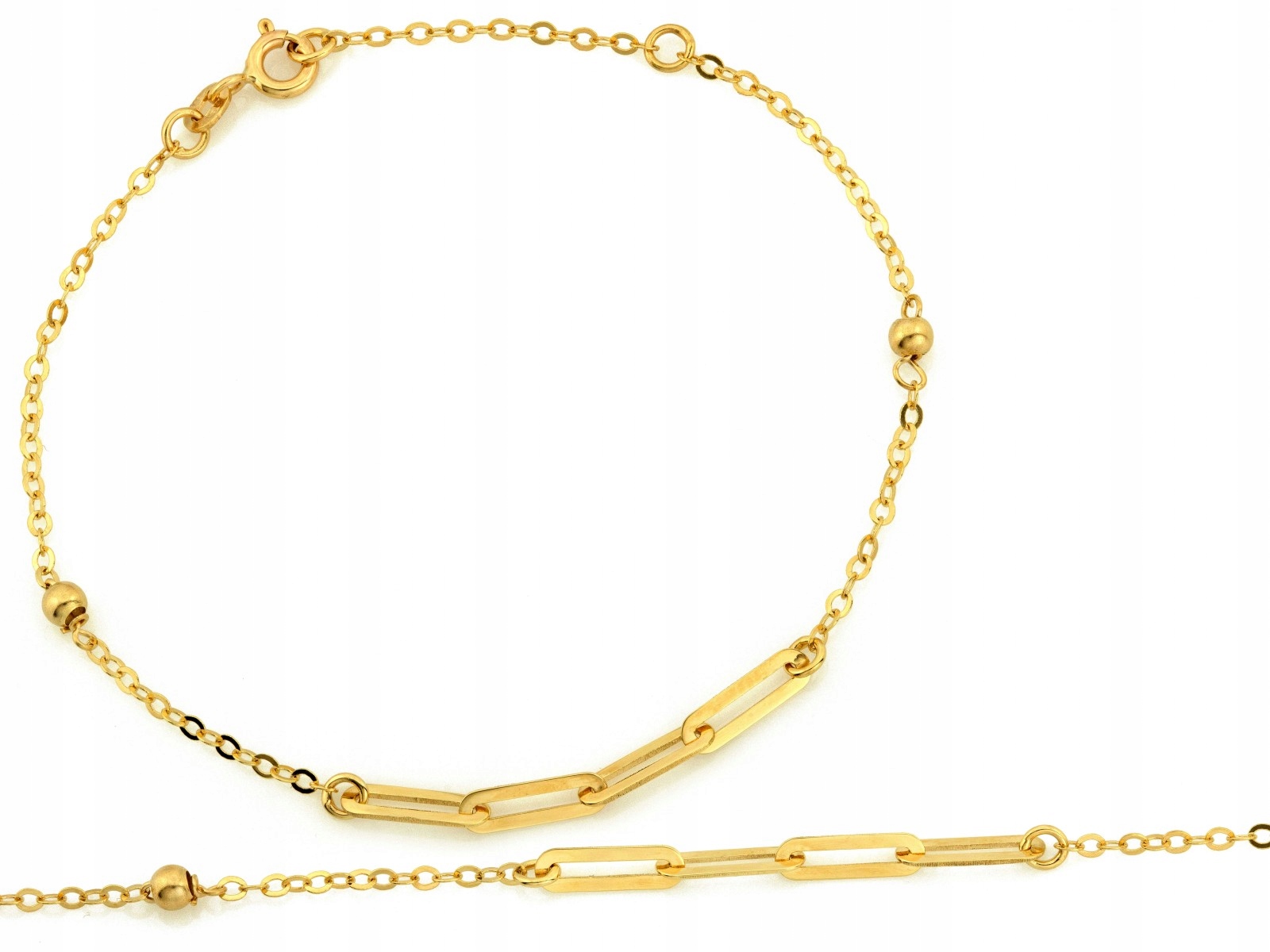 Zlatý náramek 585 s kuličkami, 18 cm, s velkými články, 1.32 g