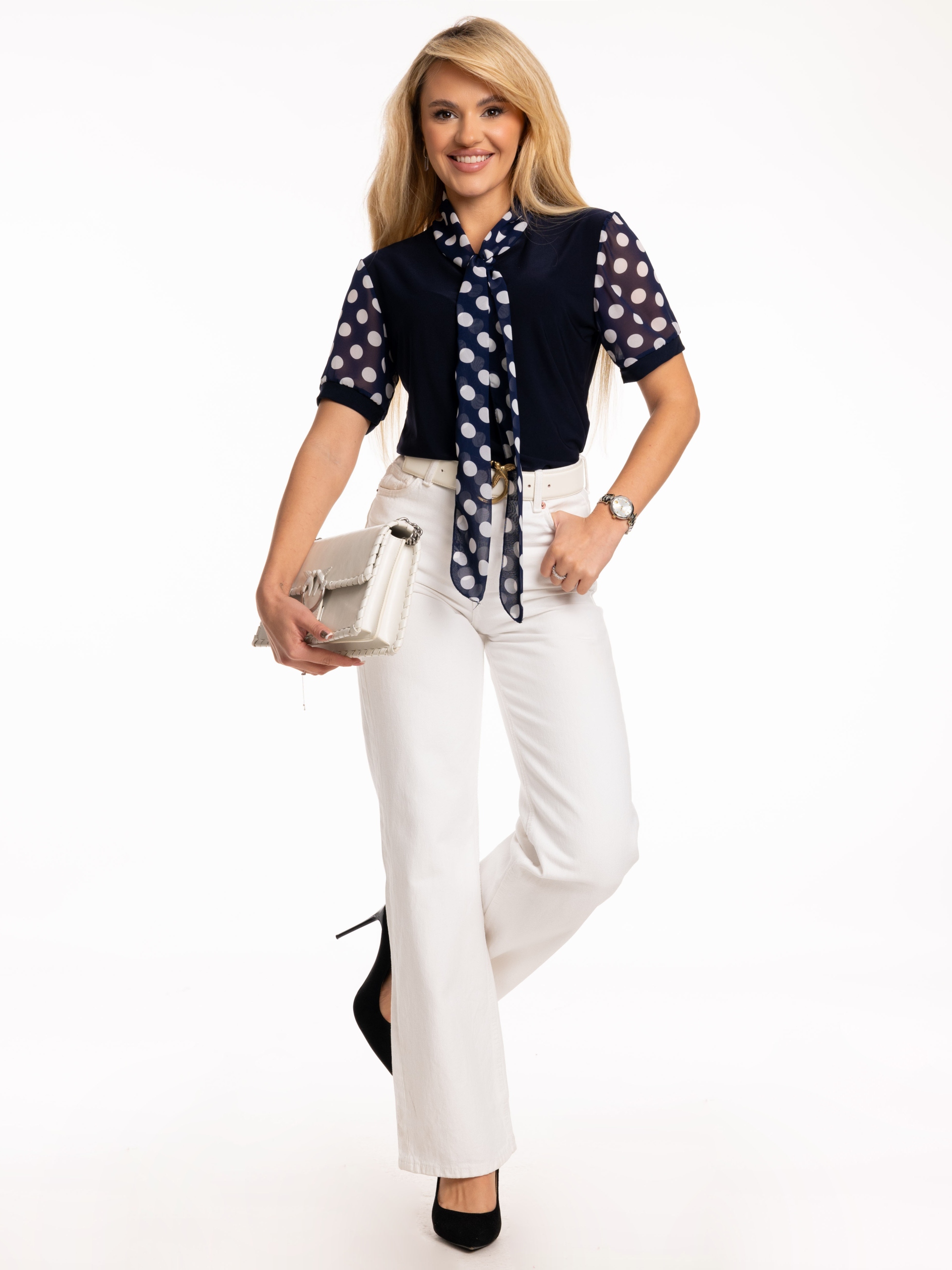 Śliczna ELEGANCKA KOBIECA BLUZKA POLSKI PRODUKT Odcień granatowy