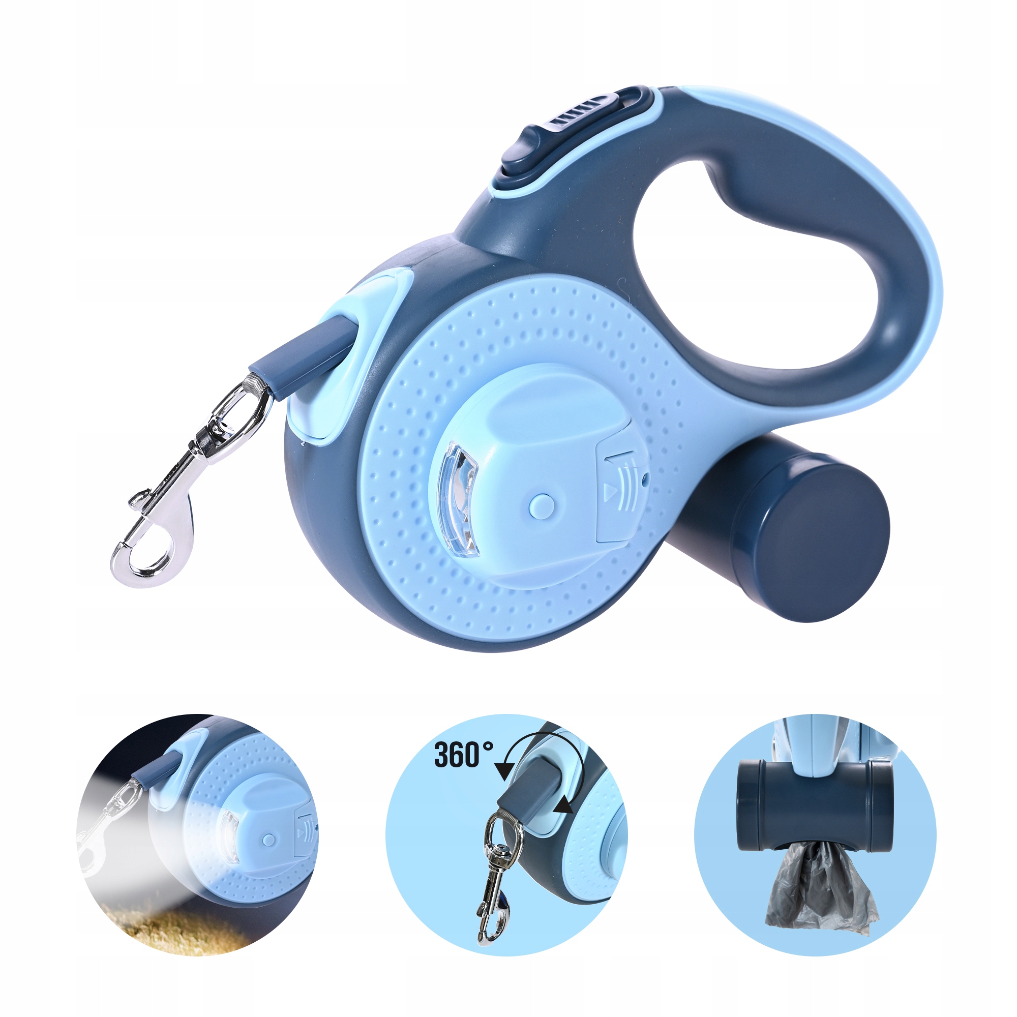 Levně Vodítko Pro Psa Kočku Automatická Silná Páska 5 M Svítilna A Zásobník Na Sáčky