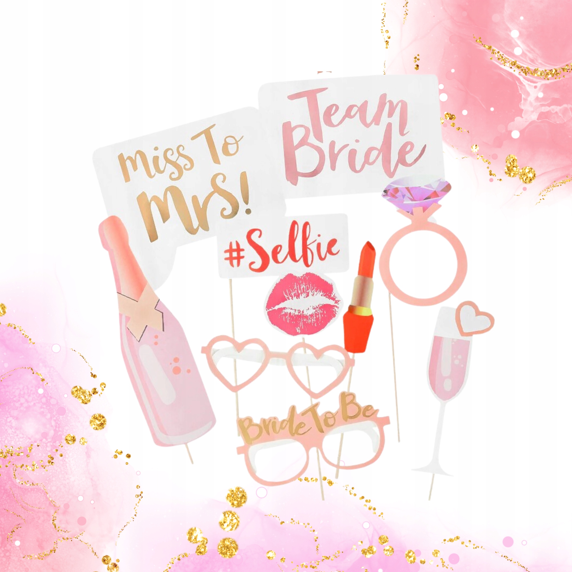 ZESTAW WIECZÓR PANIEŃSKI BALONY SZARFA ZŁOTY RÓŻ DEKORACJE BALON GIRLANDA Wzór serca