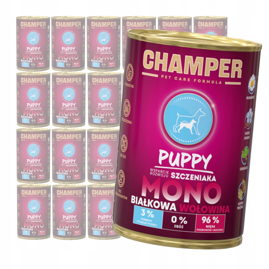 Champer Puppy Monoproteinové 24x400g Vlhké Krmivo pro štěňata s hovězím masem