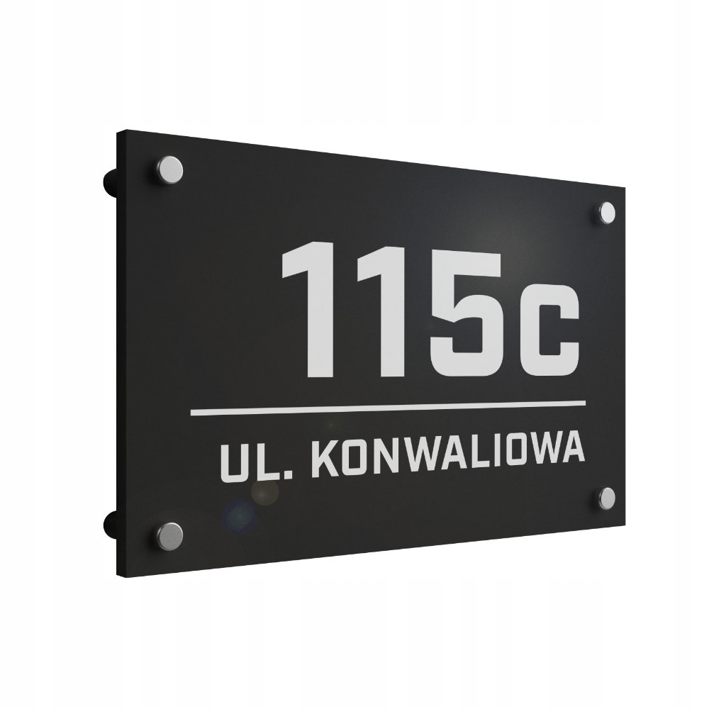 

Nowoczesna czarna tablica numer domu na elewację