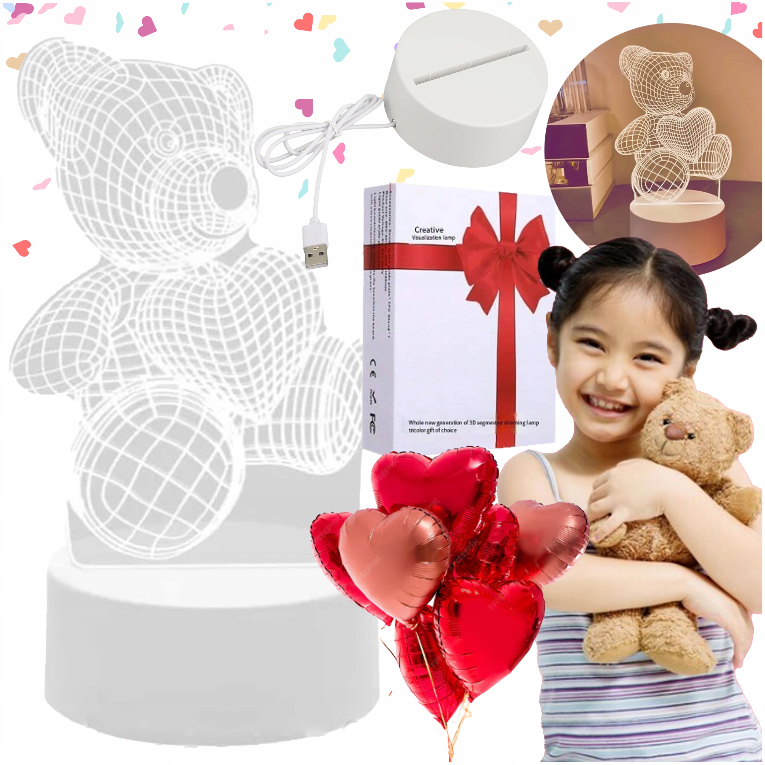 Roztomilá Led noční dekorativní lampička Medvídek do pokoje, 3 Barvy Světla na Usb