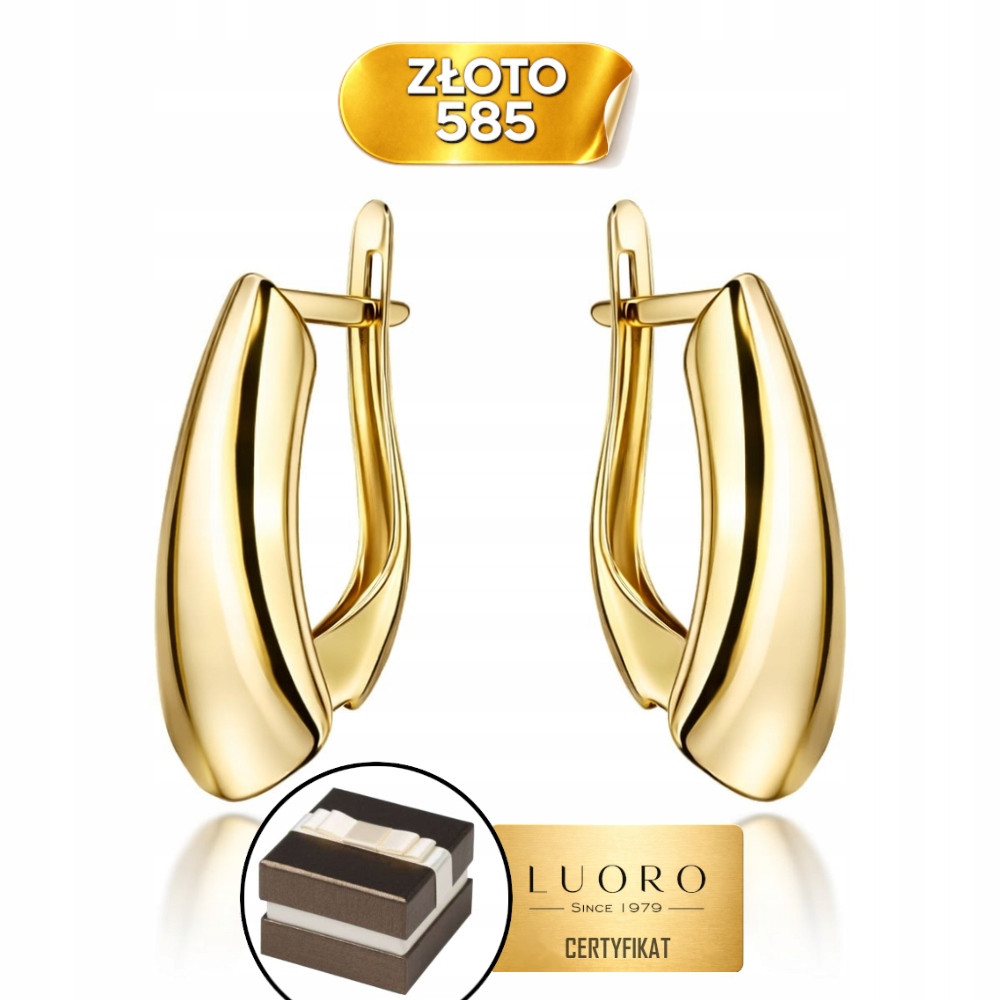 Náušnice Zlaté 585 14K Zaoblené Anglické Zapínání 19 MM Elegantní