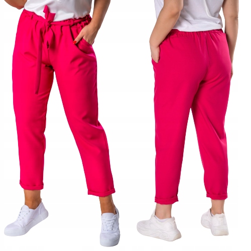 Elegantní kalhoty Anet s paper bag pasem, fuchsiová barva, velikost XL