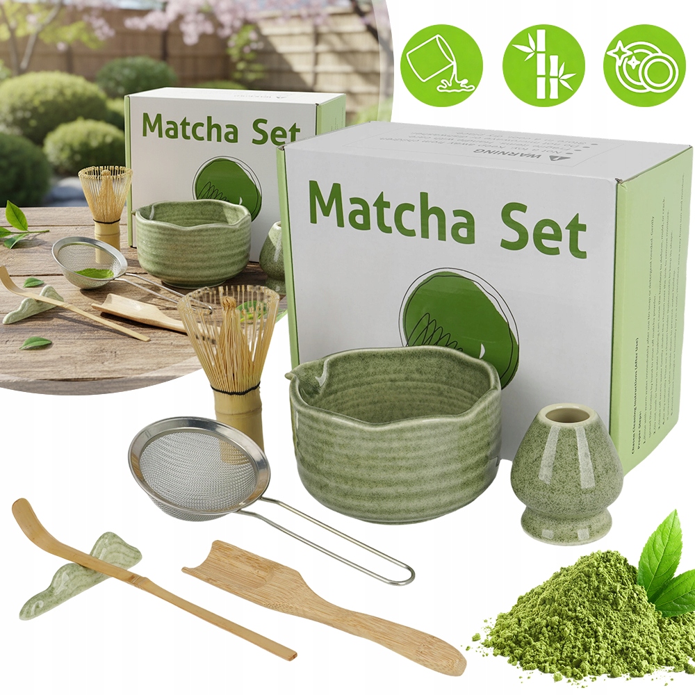 Levně Keramická Sada Pro Matcha Se 2 Lžícemi A Stojanem, Zelený Dárek